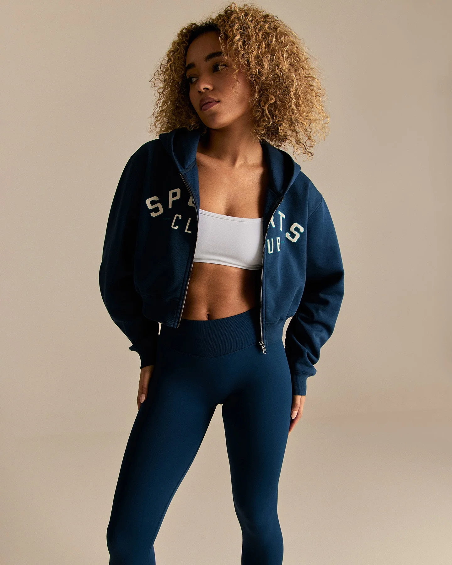 Comfort Cropped Sports Club Hoodie | True Navy - Image 3