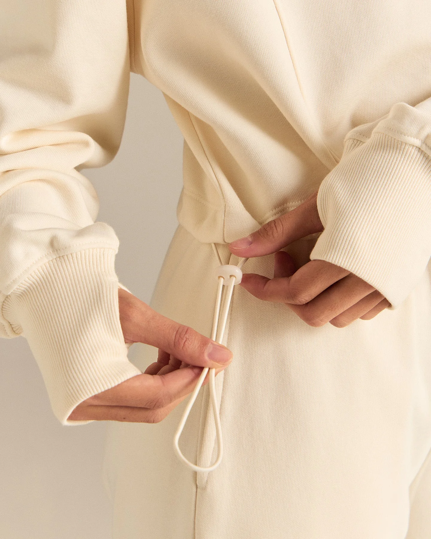 Comfort Lightweight Half Zip Draw Hem Sweat | Coconut White - Image 3