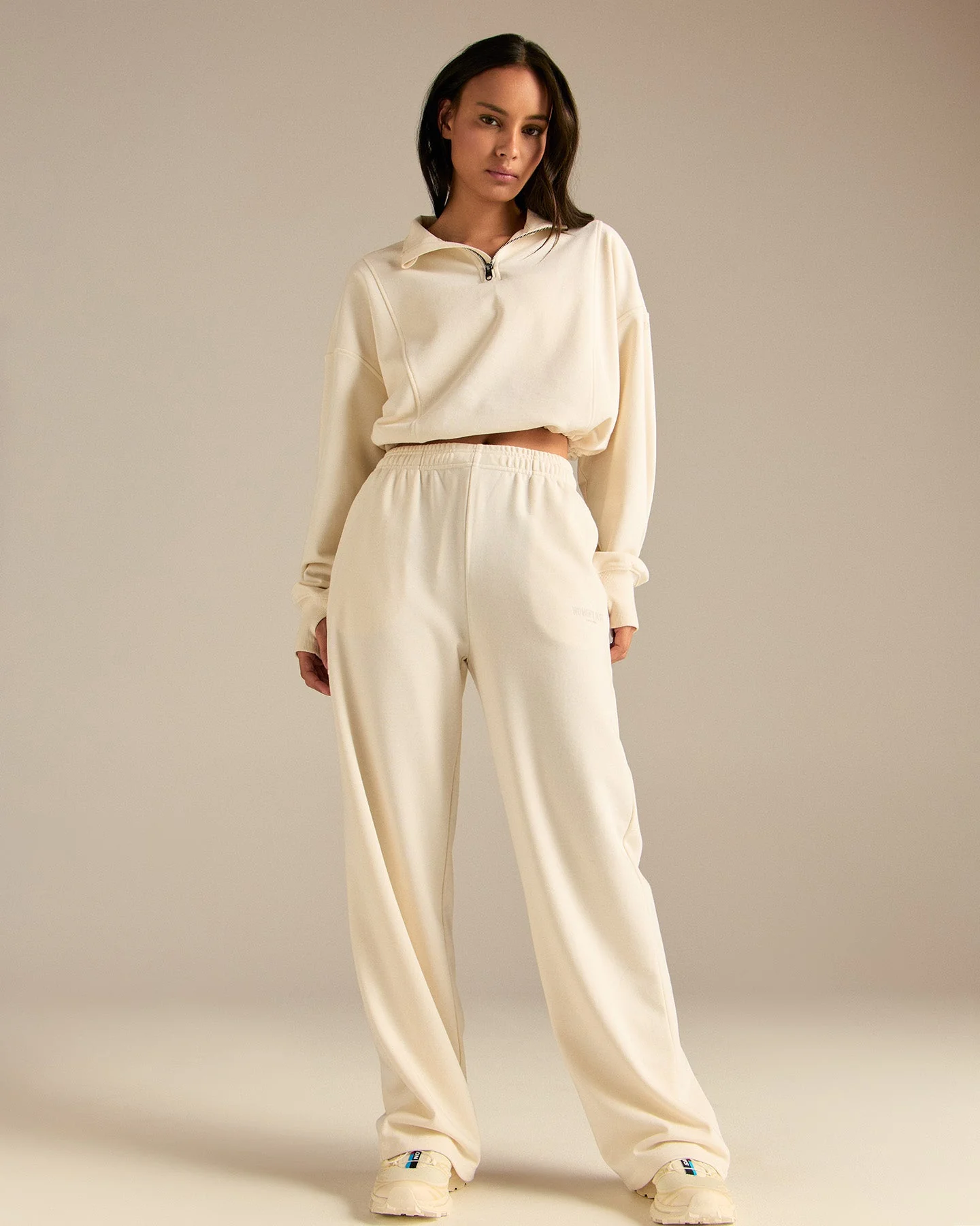 Comfort Lightweight Half Zip Draw Hem Sweat | Coconut White - Image 4