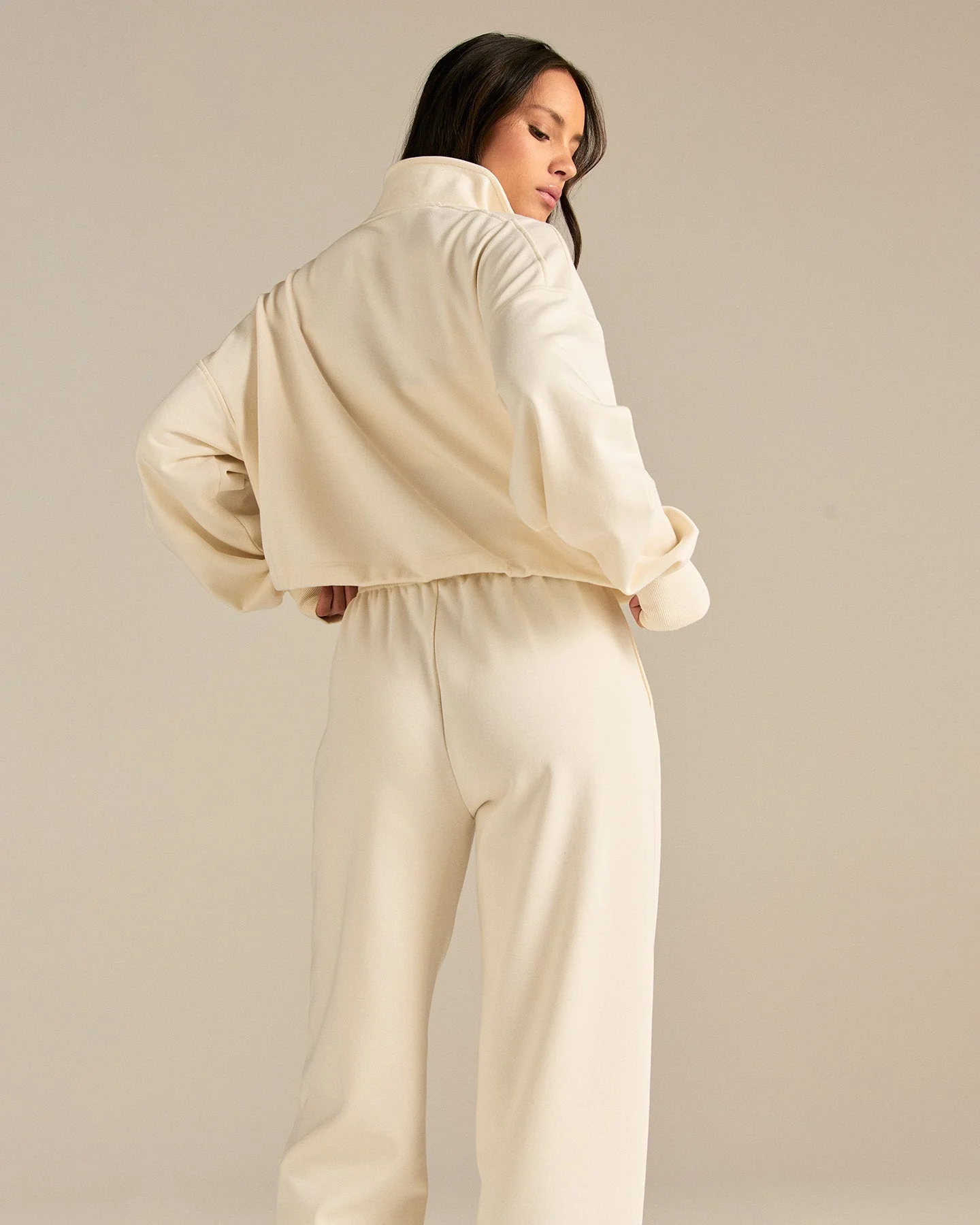 Comfort Lightweight Half Zip Draw Hem Sweat | Coconut White - Image 6
