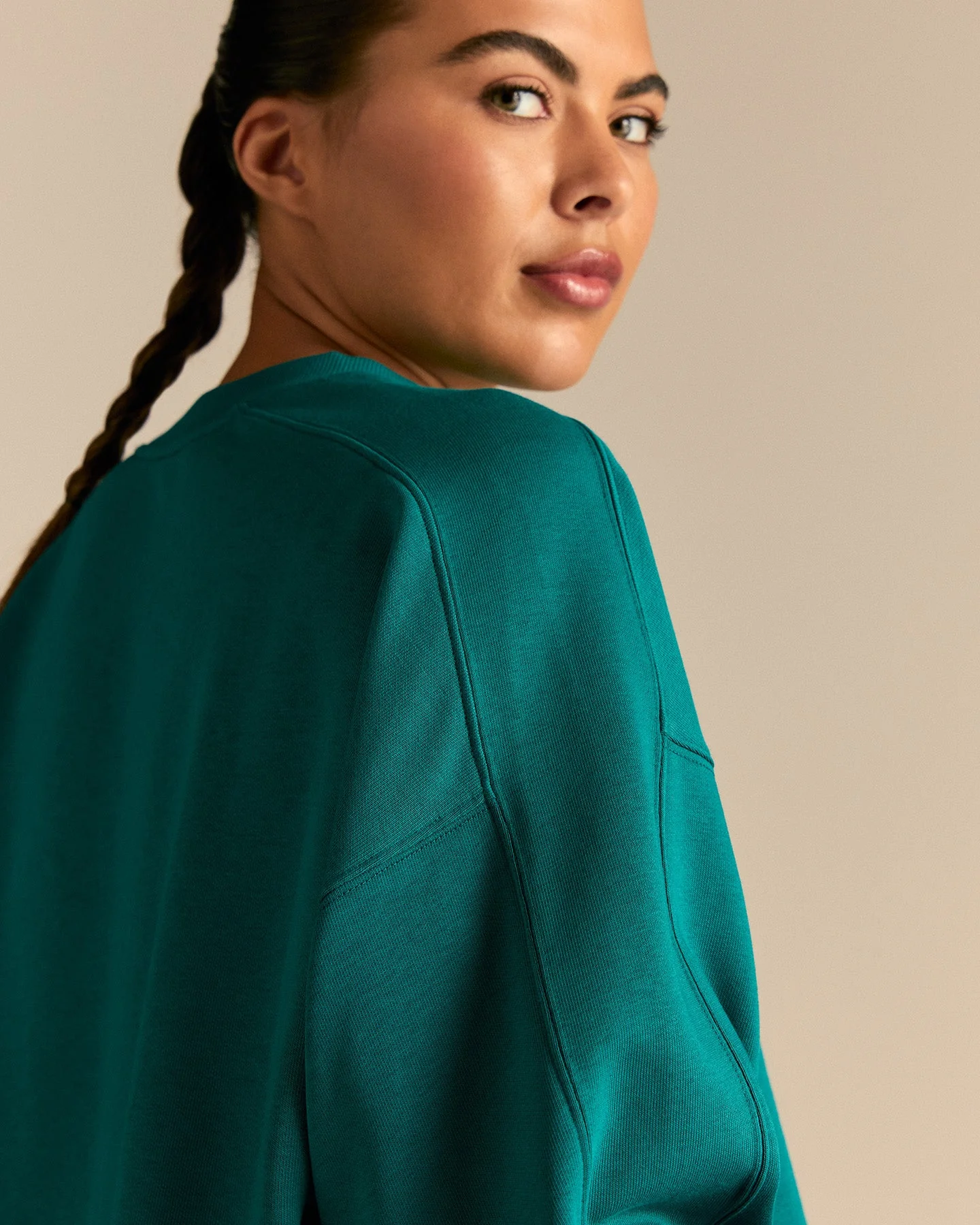 Comfort Lightweight Raw Edge Oversized Crew Neck | Eden Green - Image 2