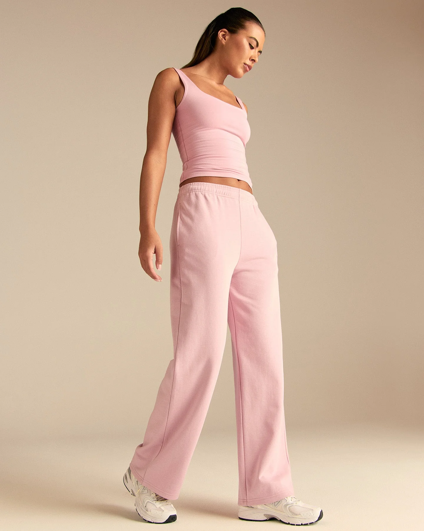 Comfort Lightweight Straight Leg Mid Waist Joggers | Sweet Pink - Image 3