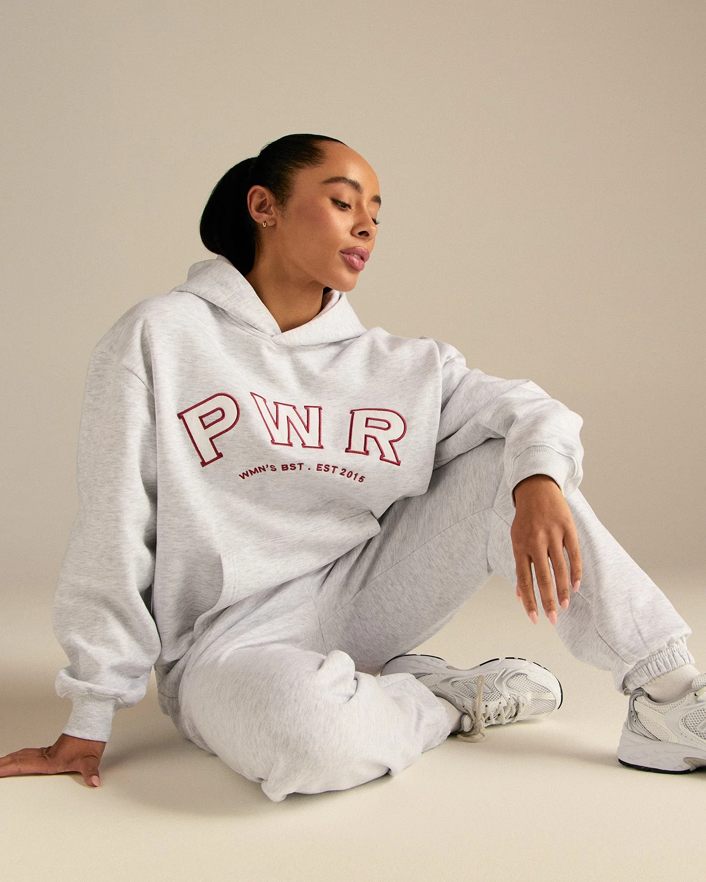 Comfort Oversized PWR Hoodie | Light Grey Marl - Image 4