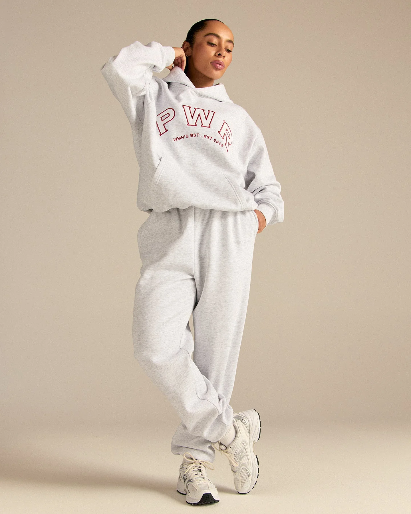 Comfort Oversized PWR Hoodie | Light Grey Marl - Image 8