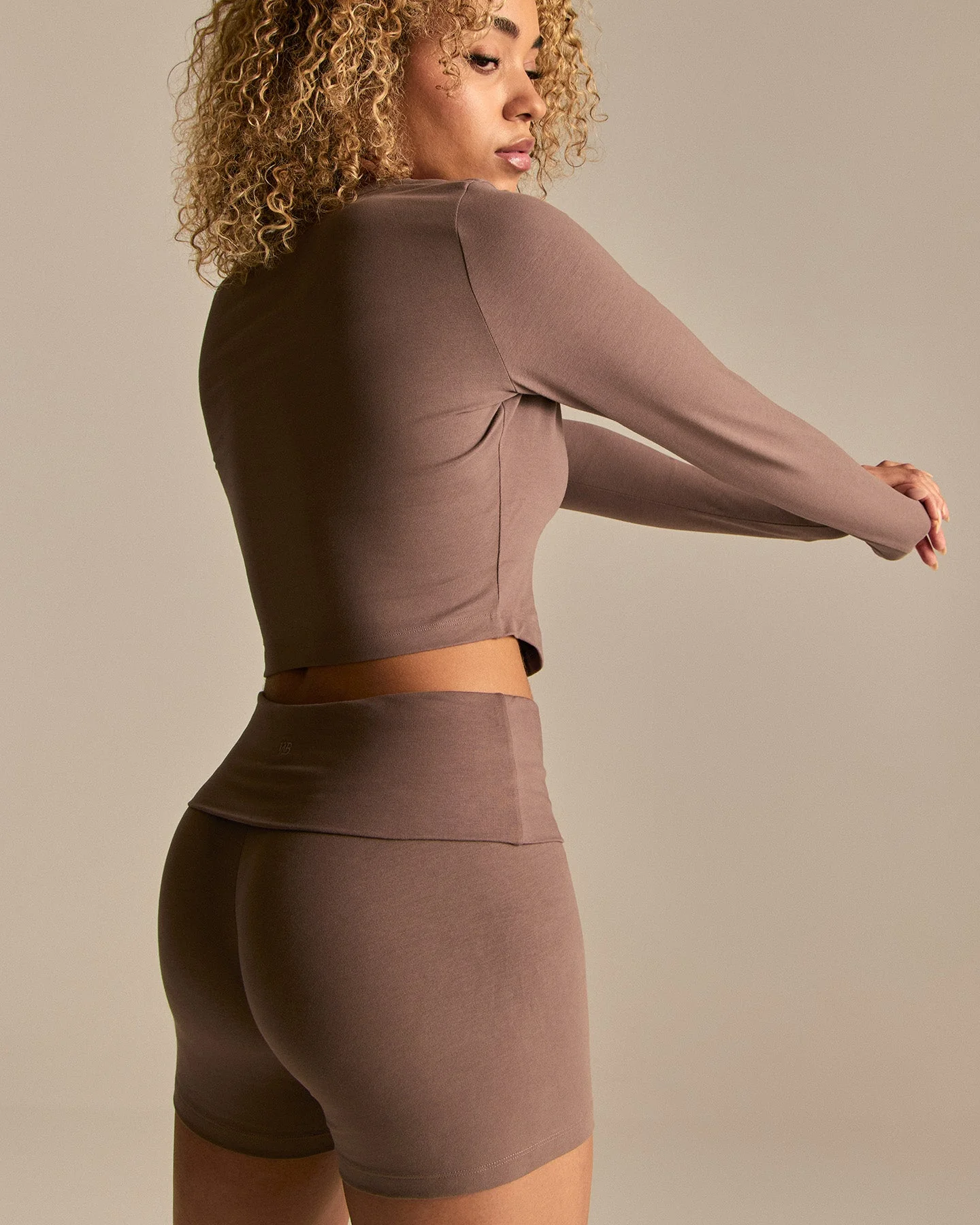 Cotton Contour Button Through Long Sleeve Top | Mocha - Image 4