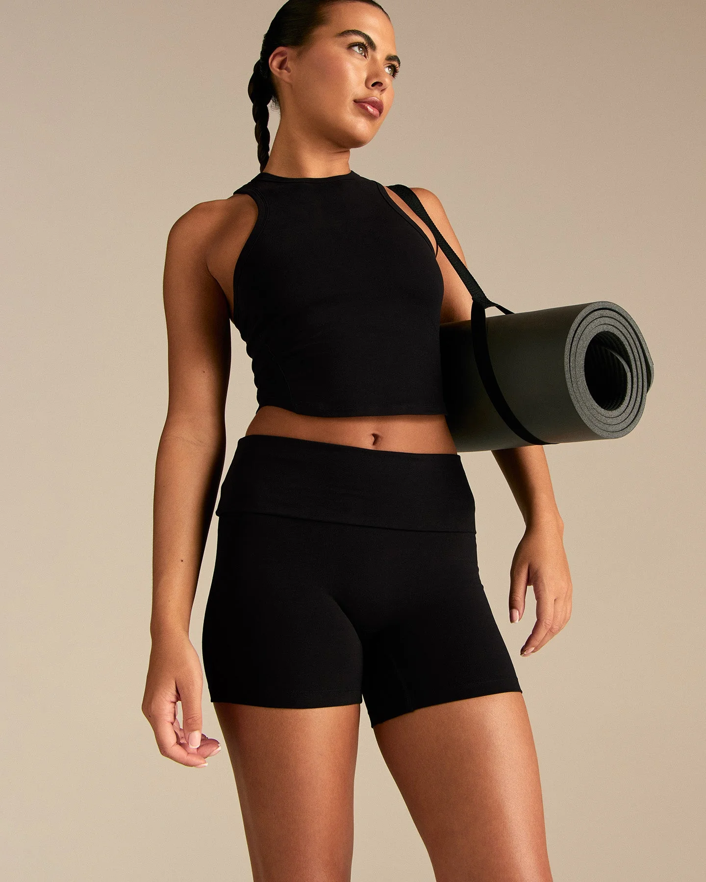 Cotton Contour Fold Over Shorts | Black - Image 6