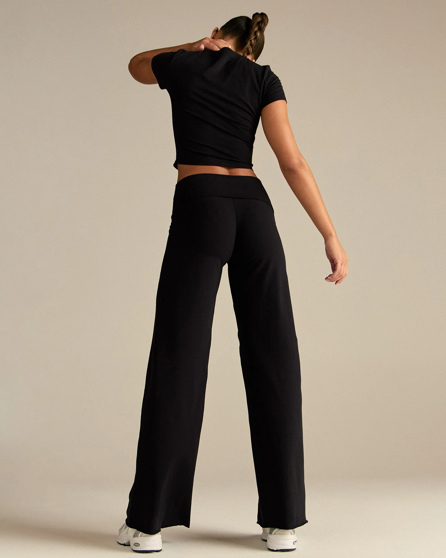 Cotton Contour Fold Over Straight Leg Pants | Black - Image 2