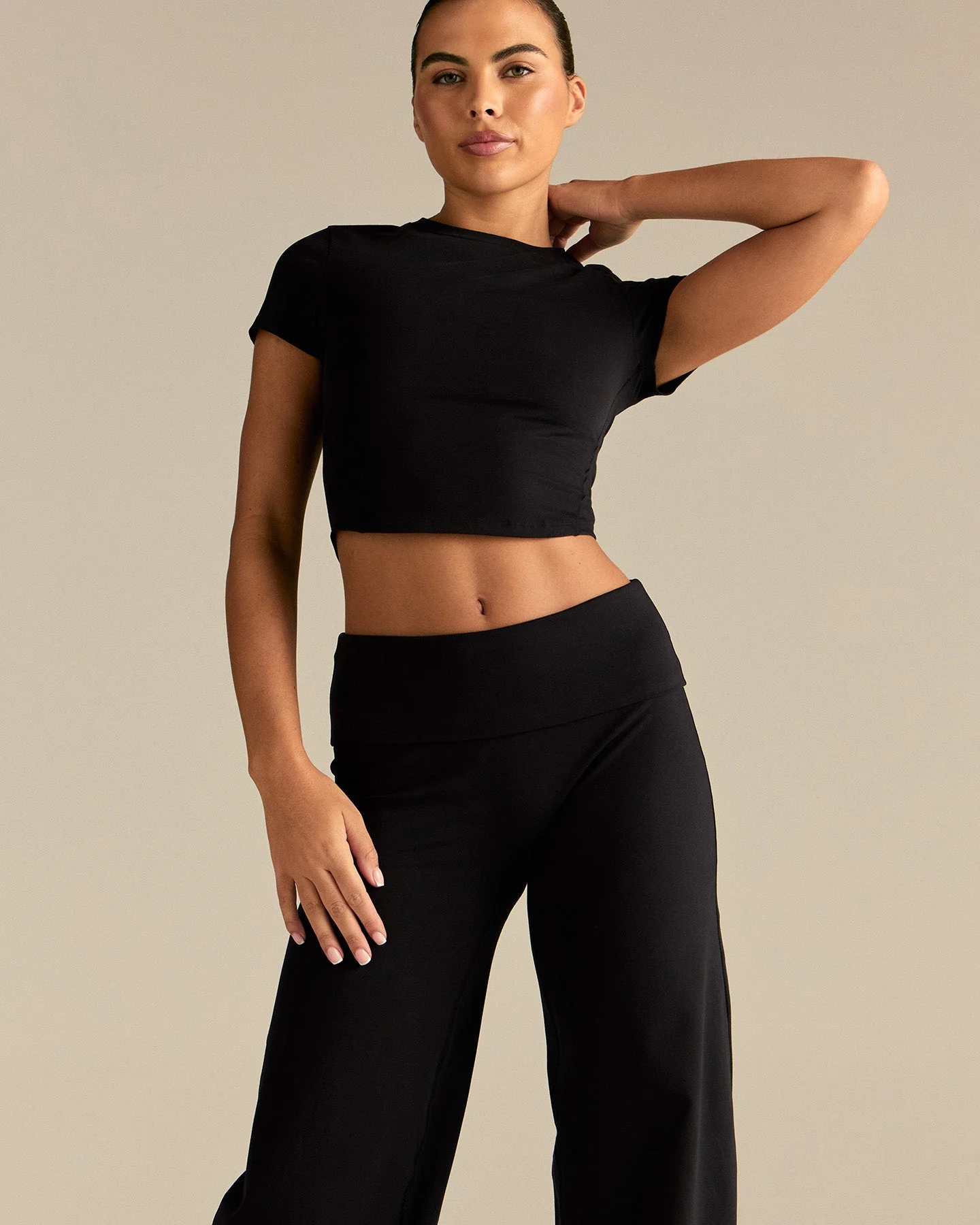 Cotton Contour Fold Over Straight Leg Pants | Black - Image 4