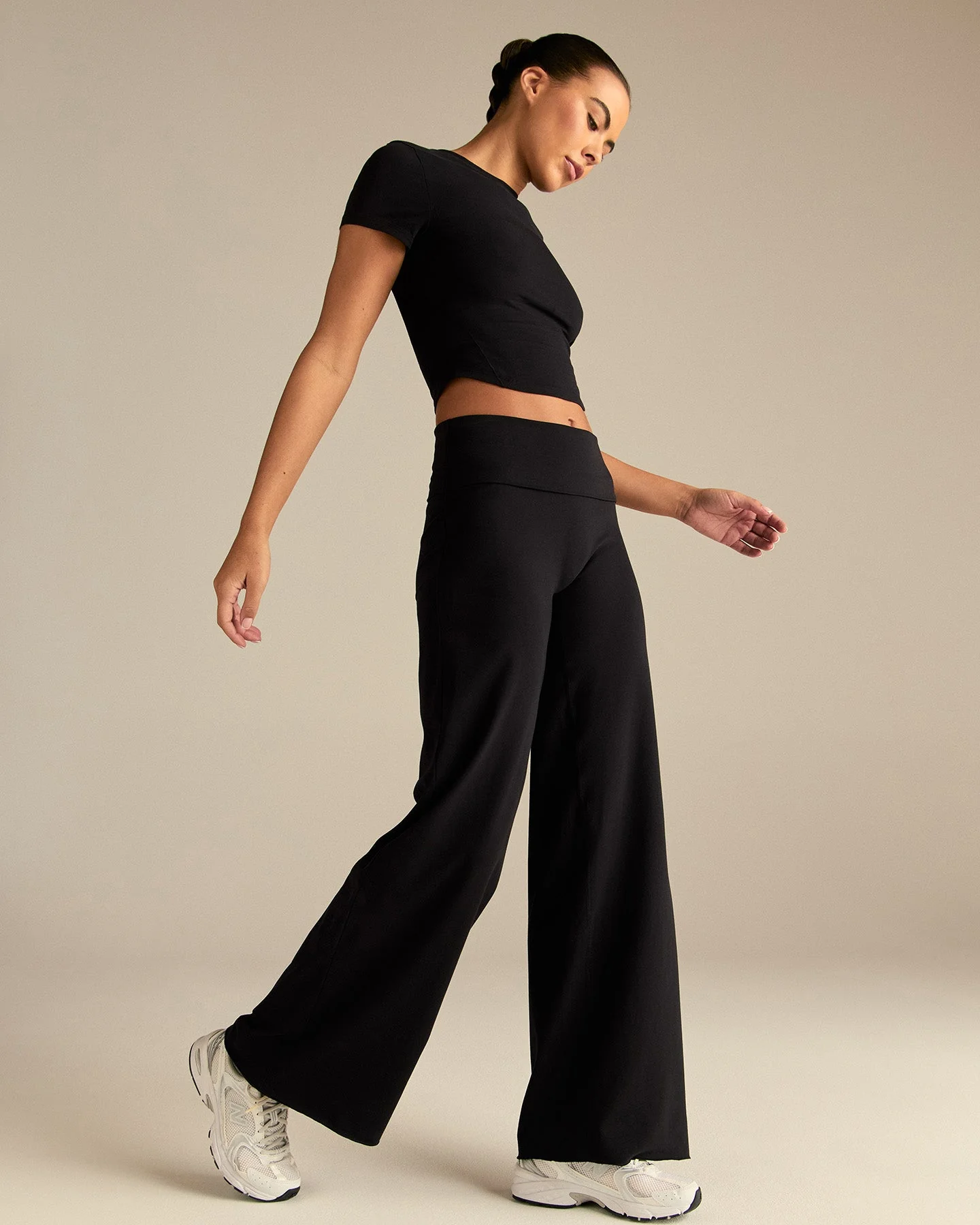 Cotton Contour Fold Over Straight Leg Pants | Black - Image 7