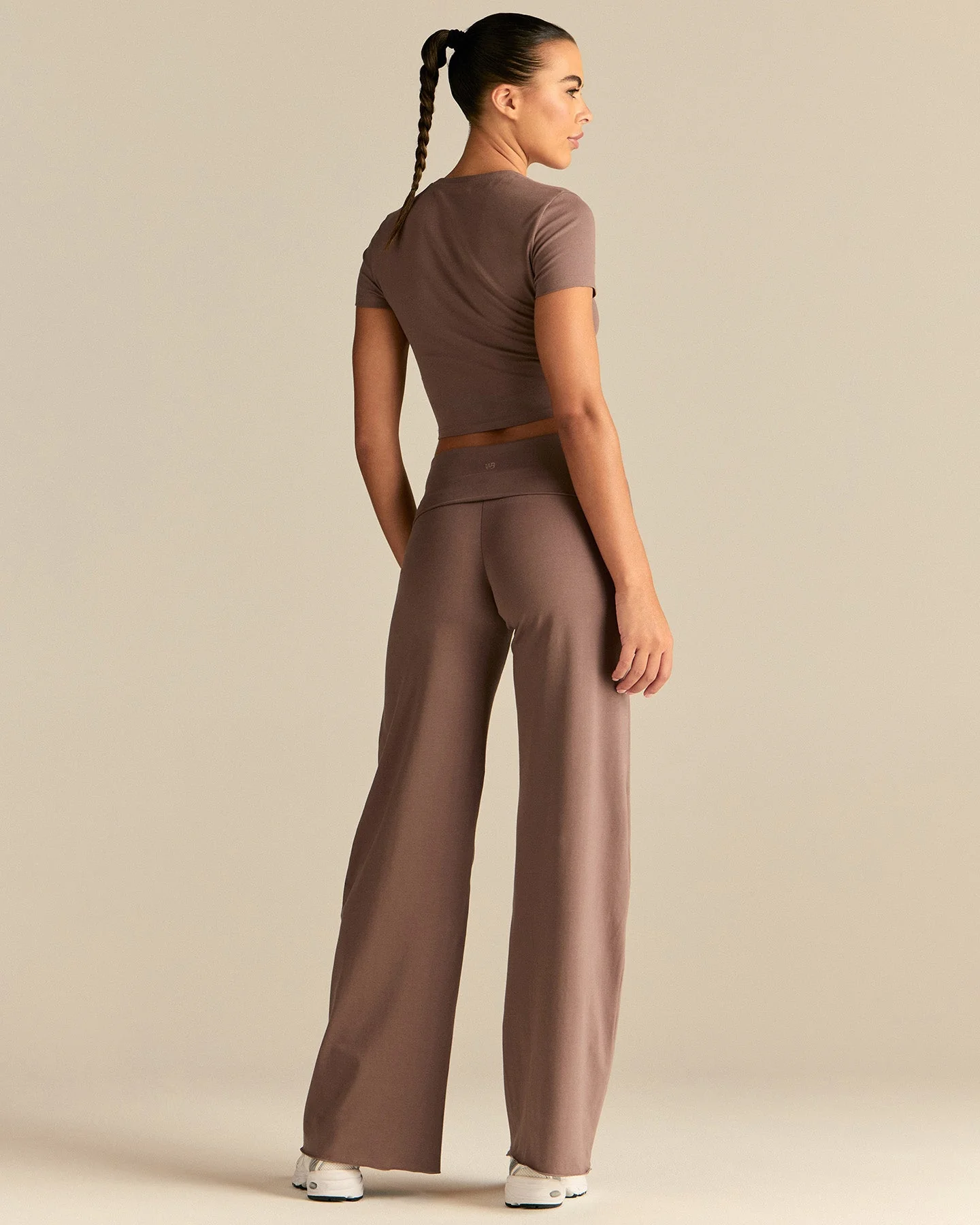 Cotton Contour Fold Over Straight Leg Pants | Mocha - Image 2