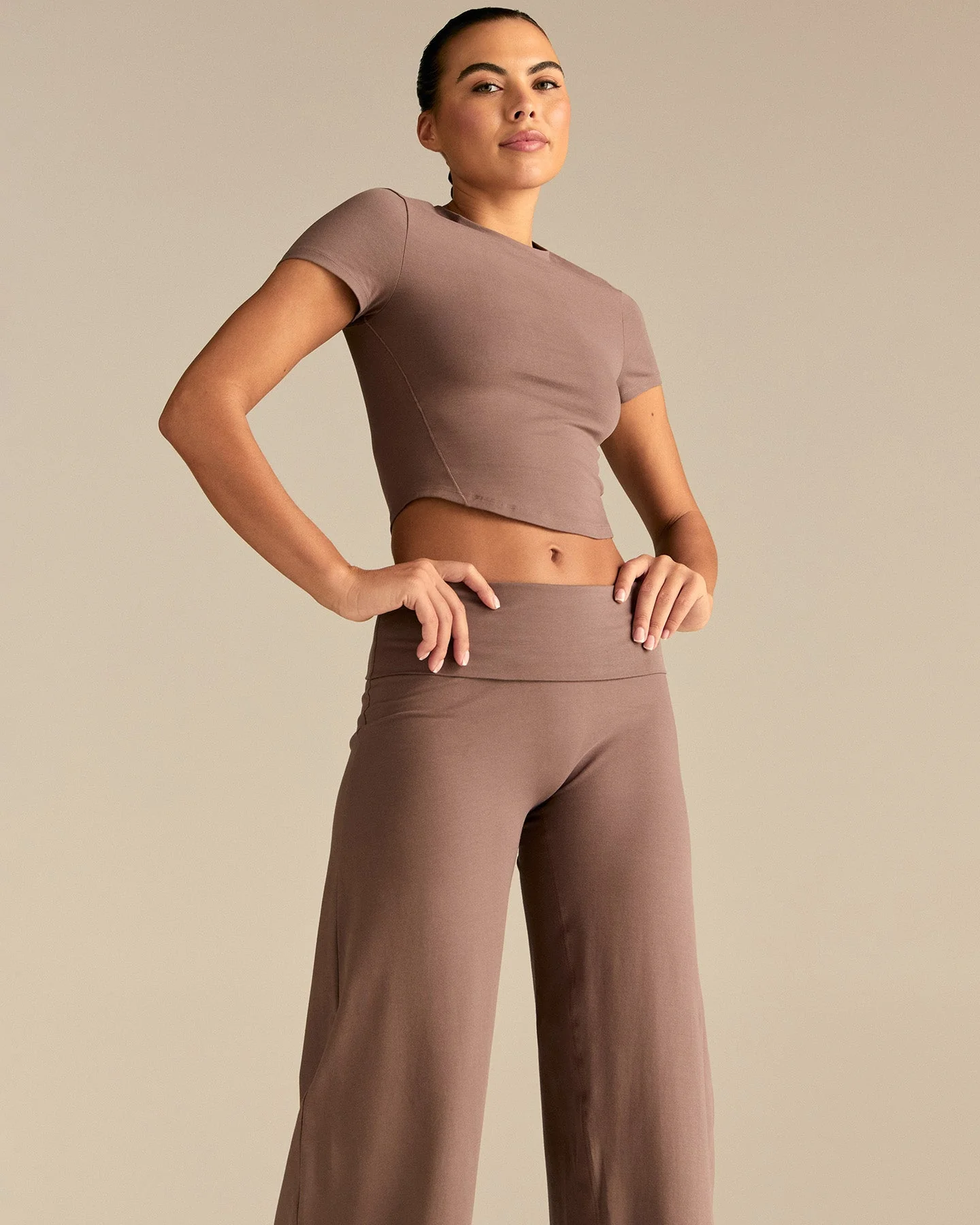 Cotton Contour Fold Over Straight Leg Pants | Mocha - Image 4