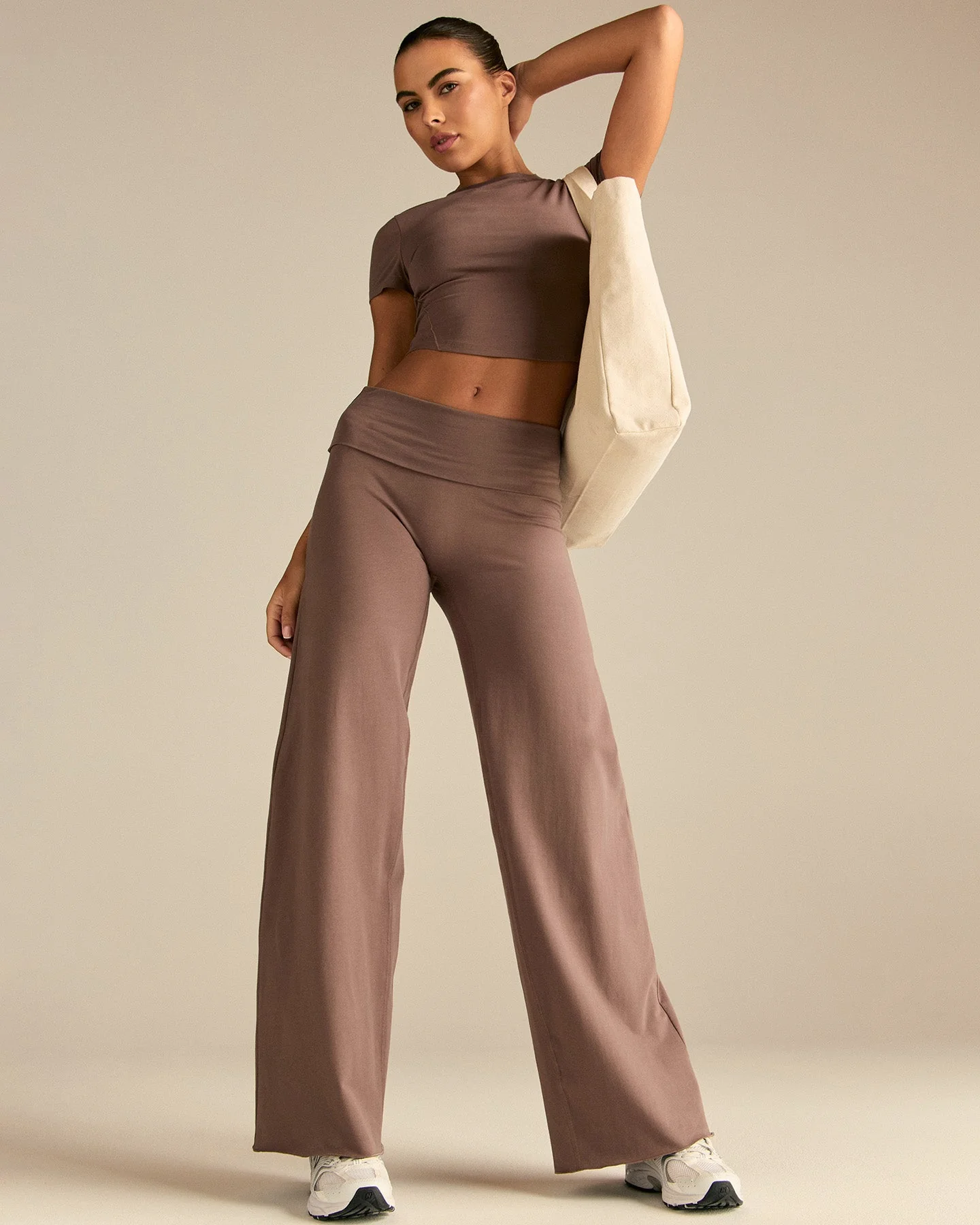 Cotton Contour Fold Over Straight Leg Pants | Mocha - Image 7