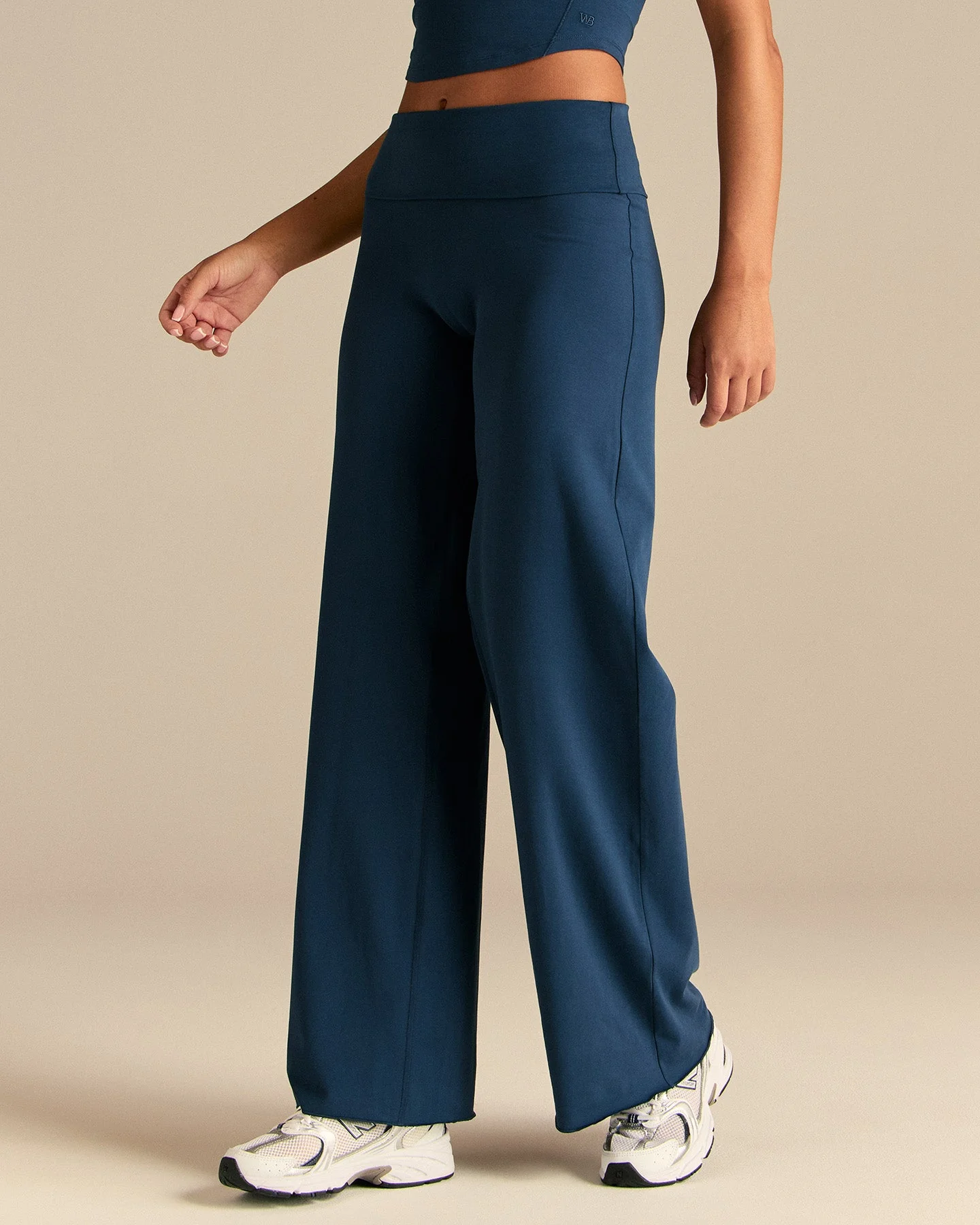 Cotton Contour Fold Over Straight Leg Pants | True Navy
