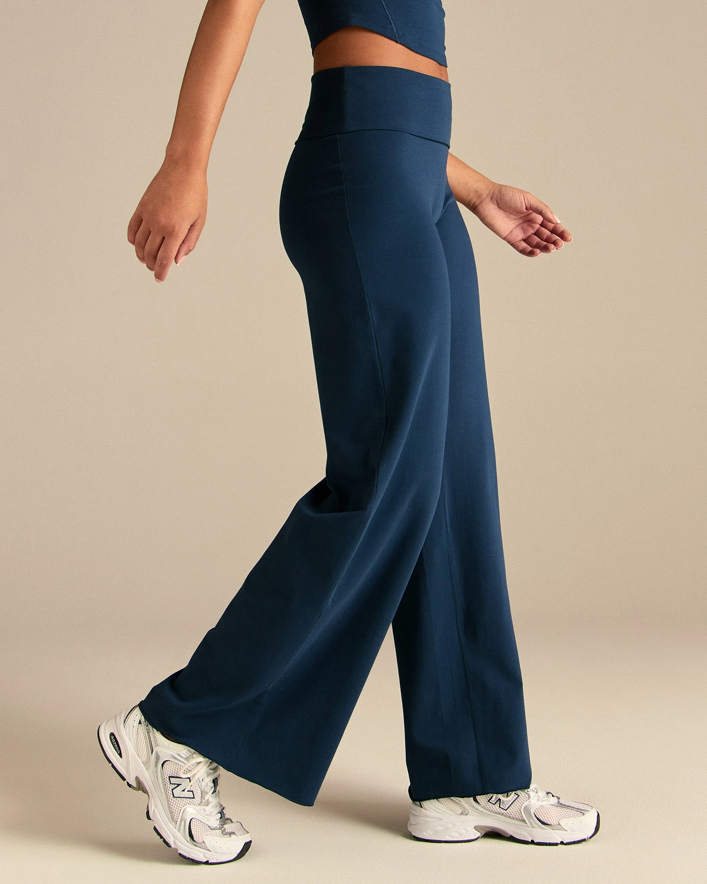 Cotton Contour Fold Over Straight Leg Pants | True Navy - Image 4