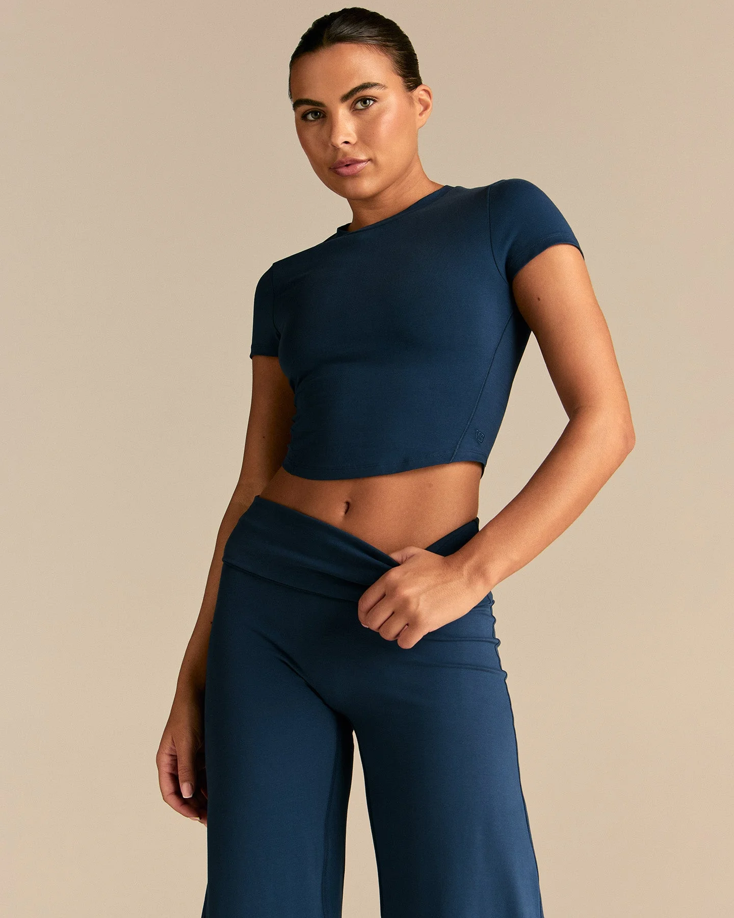 Cotton Contour Fold Over Straight Leg Pants | True Navy - Image 6