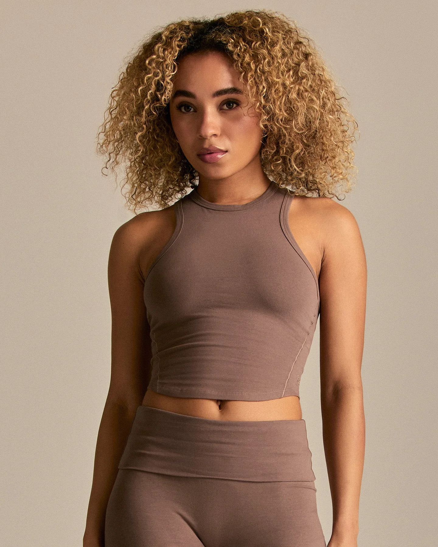 Cotton Contour Racer Tank | Mocha