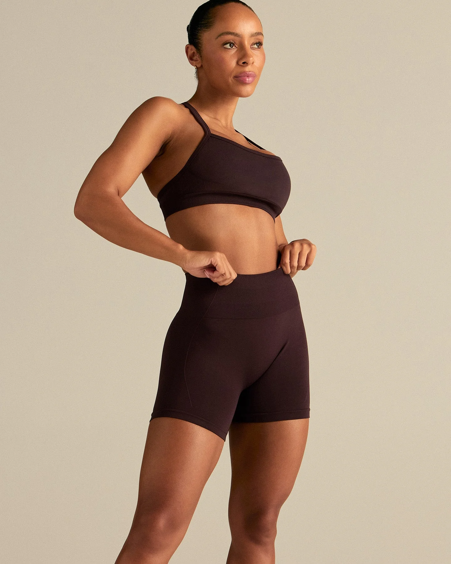 Define 2.0 High Waist Scrunch Shorts 4" | Cafe Noir - Image 6