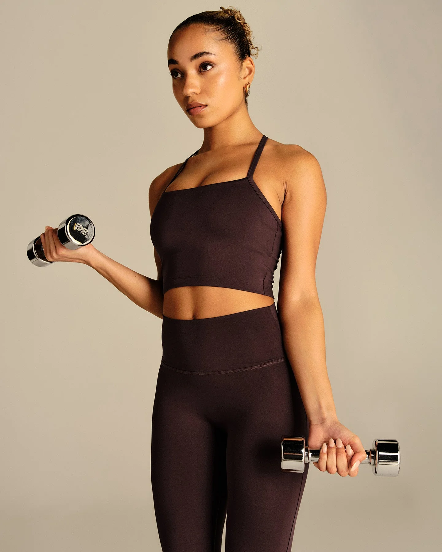 Essential Built-In Bra Crop Tank Top | Cafe Noir - Image 2