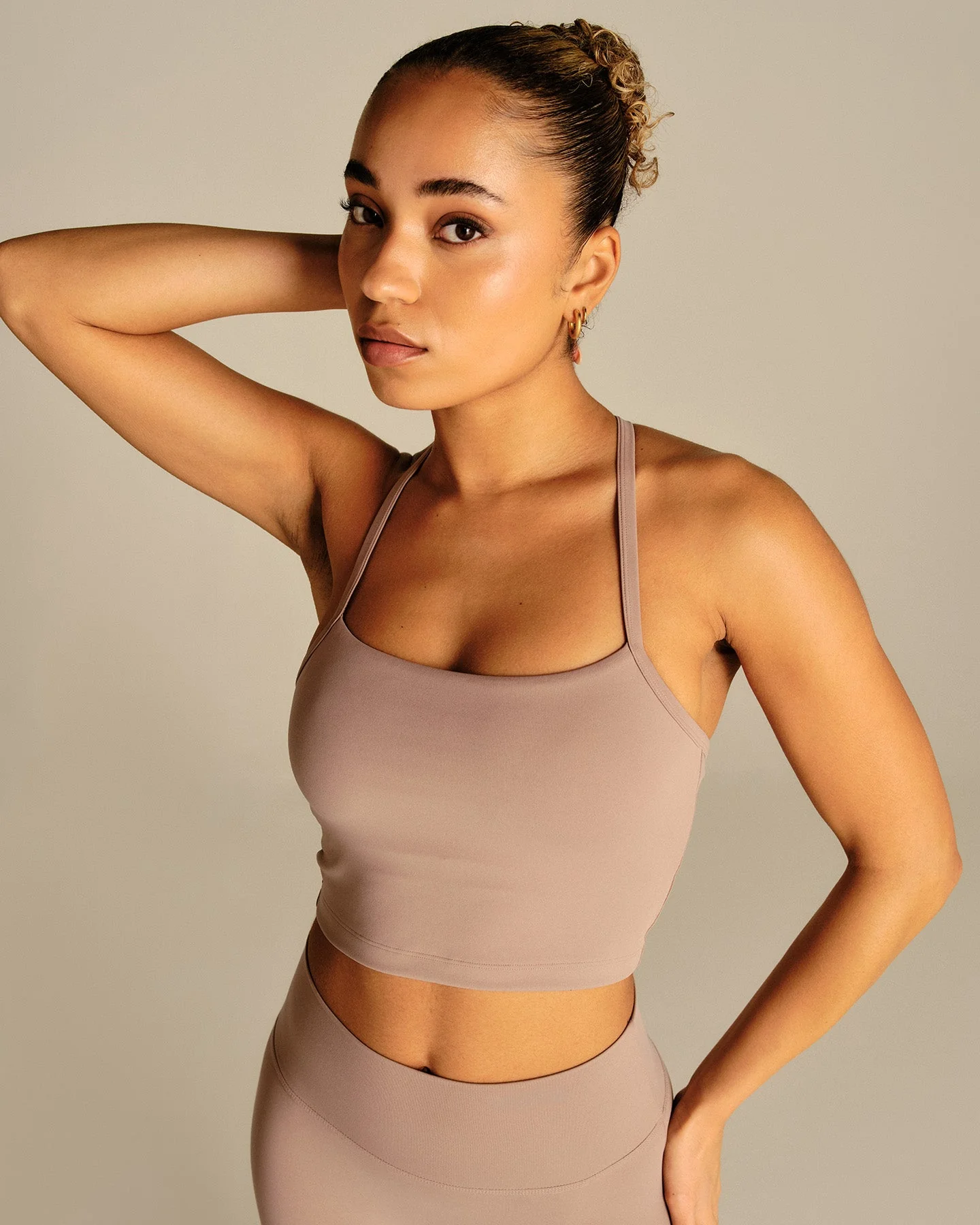 Essential Built-In Bra Crop Tank Top | Mauve Taupe