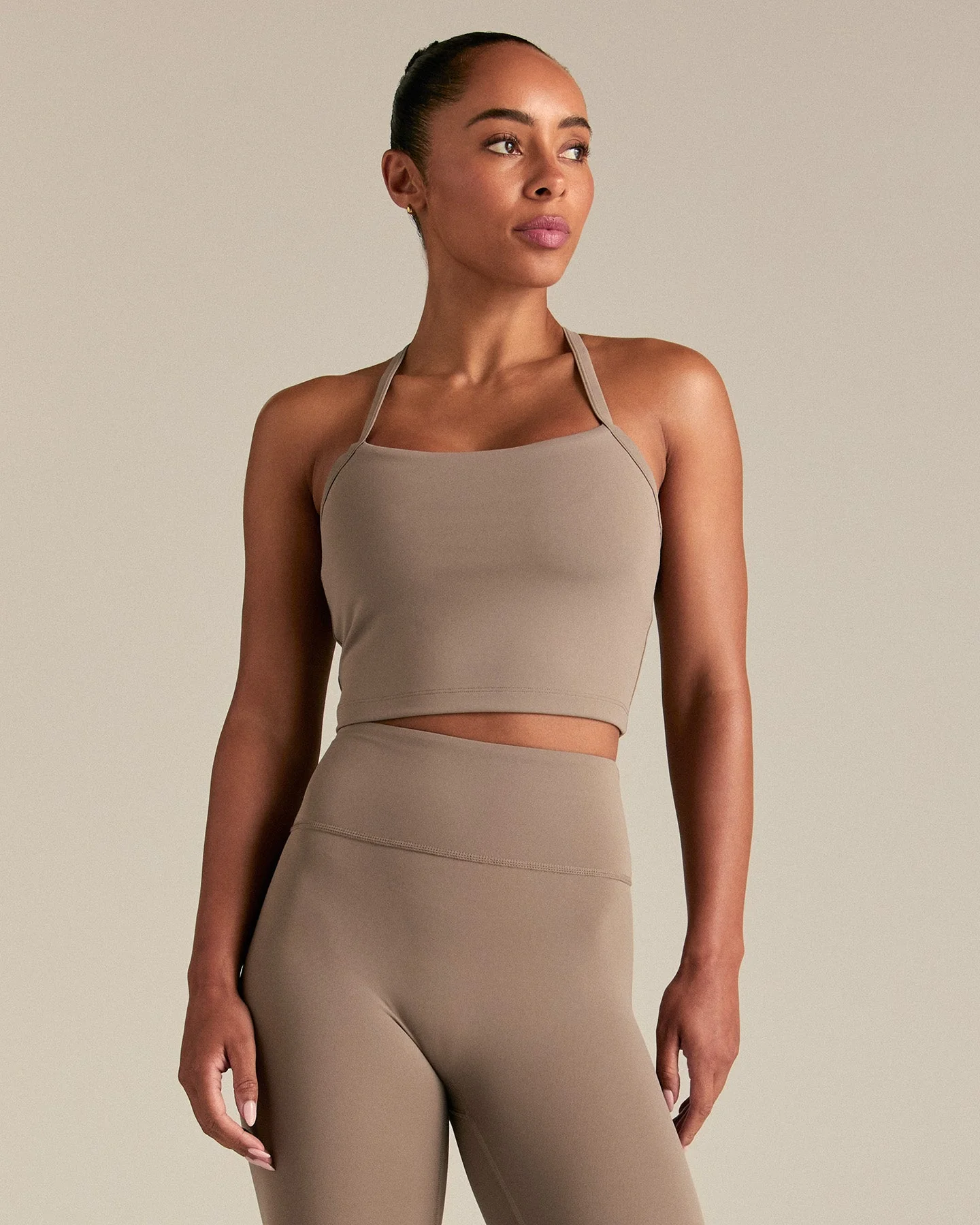 Essential Built-In Bra Crop Tank Top | Taupe Grey