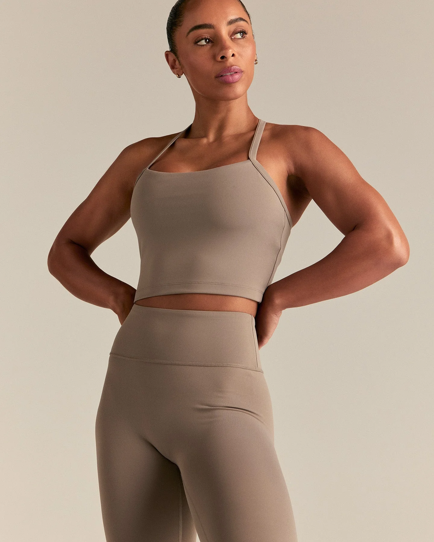 Essential Built-In Bra Crop Tank Top | Taupe Grey - Image 4
