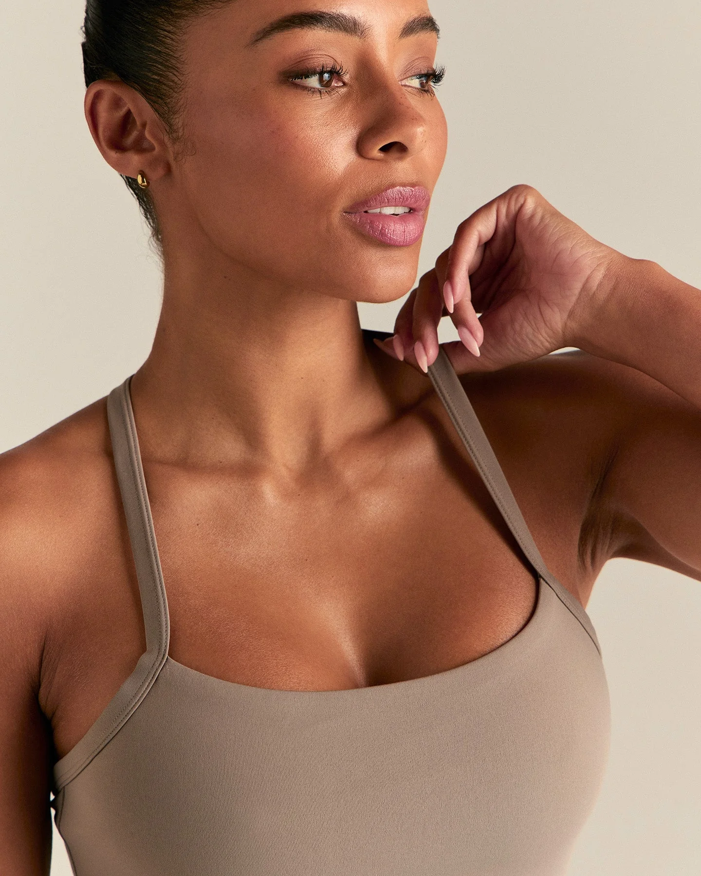 Essential Built-In Bra Crop Tank Top | Taupe Grey - Image 7