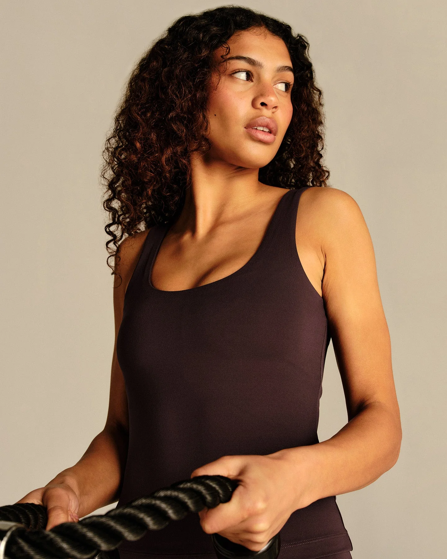 Essential Built-In Bra Scoop Back Tank | Cafe Noir - Image 2