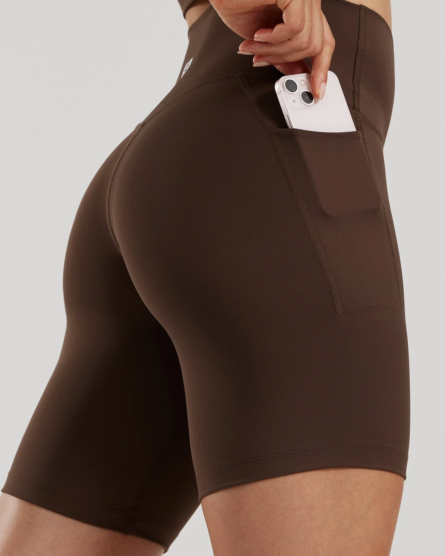 Essential High Waist Cycling Shorts with Pockets | Cocoa - Image 3