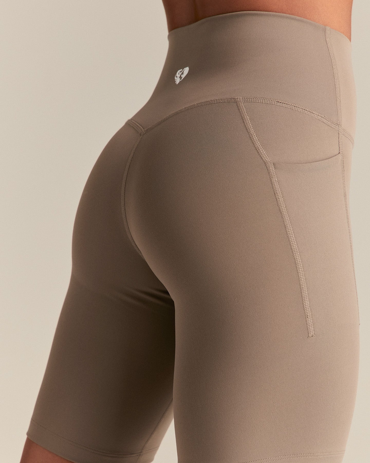 Essential High Waist Cycling Shorts with Pockets | Taupe Grey - Image 8