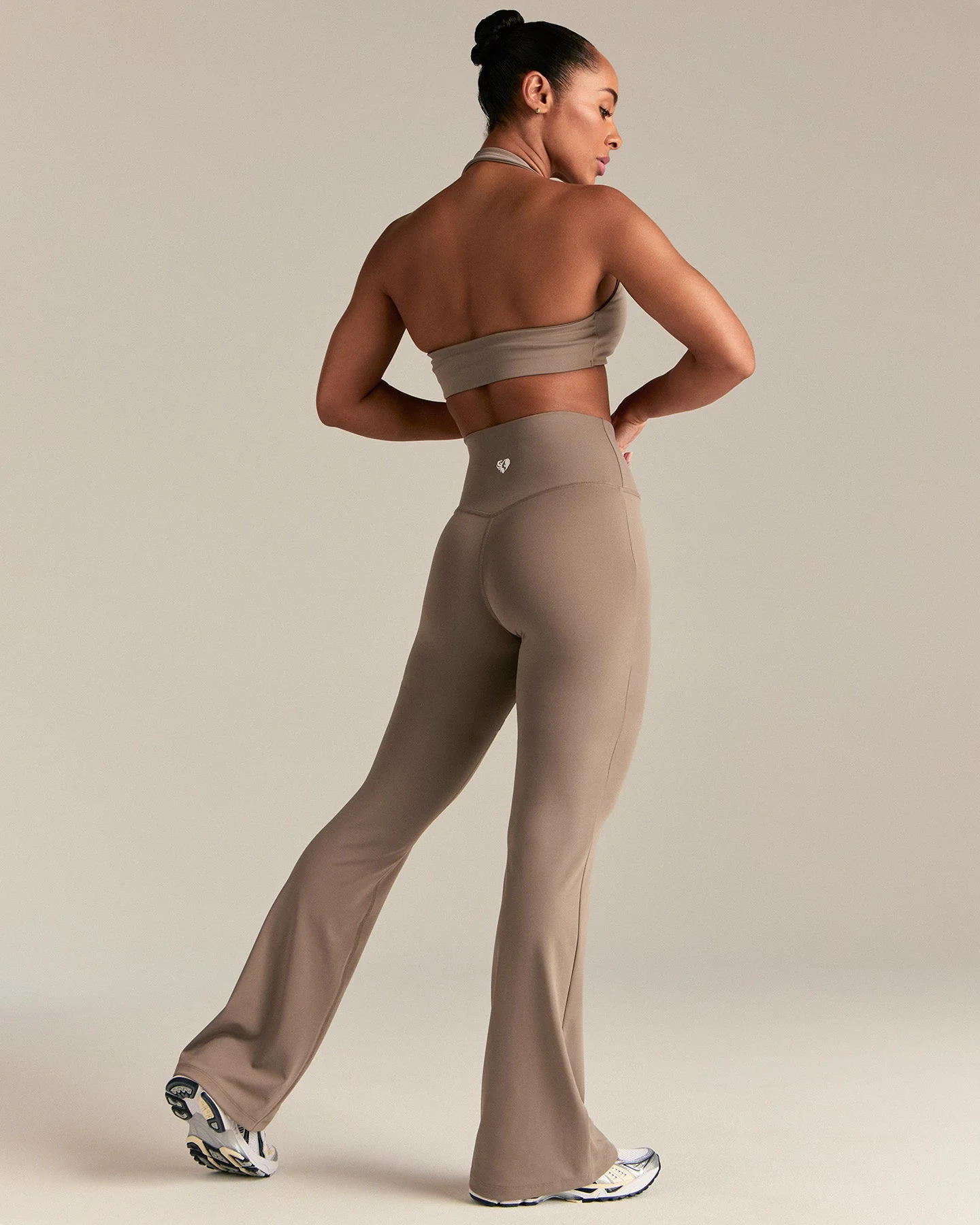Essential High Waist Flared Leggings | Taupe Grey - Image 2