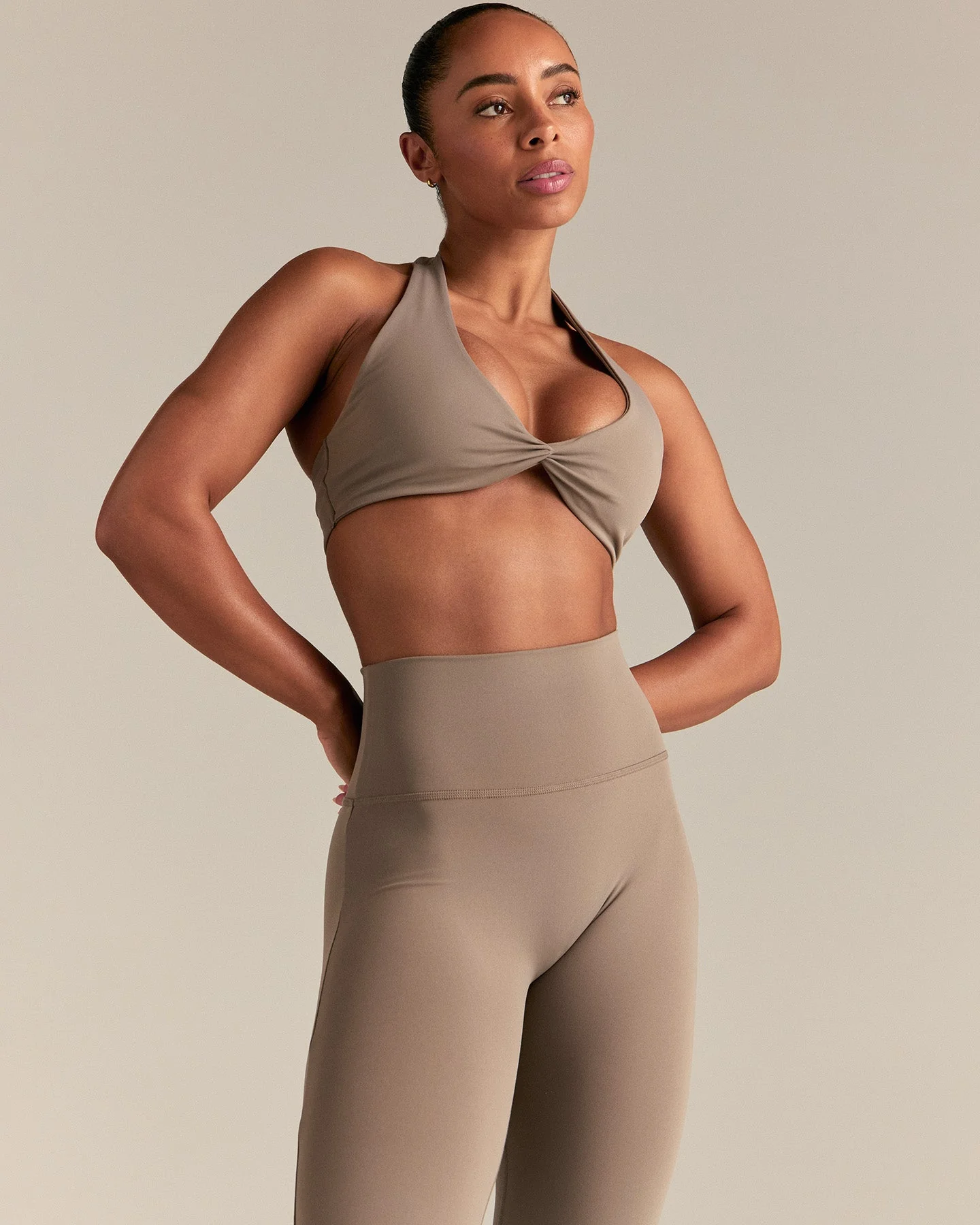 Essential High Waist Flared Leggings | Taupe Grey - Image 8