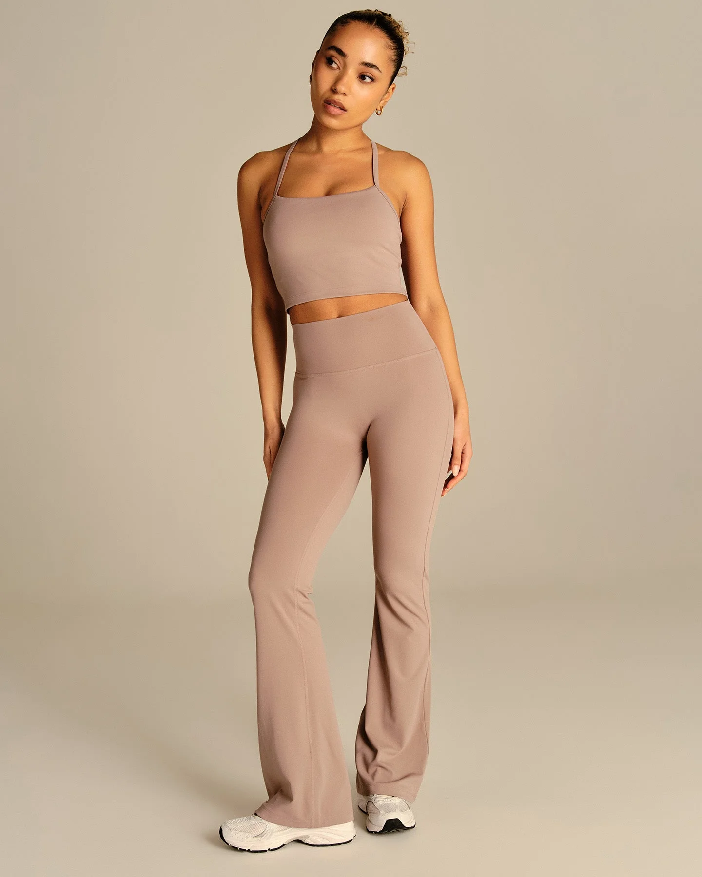 Essential High Waist Flared Leggings | Mauve Taupe - Image 3