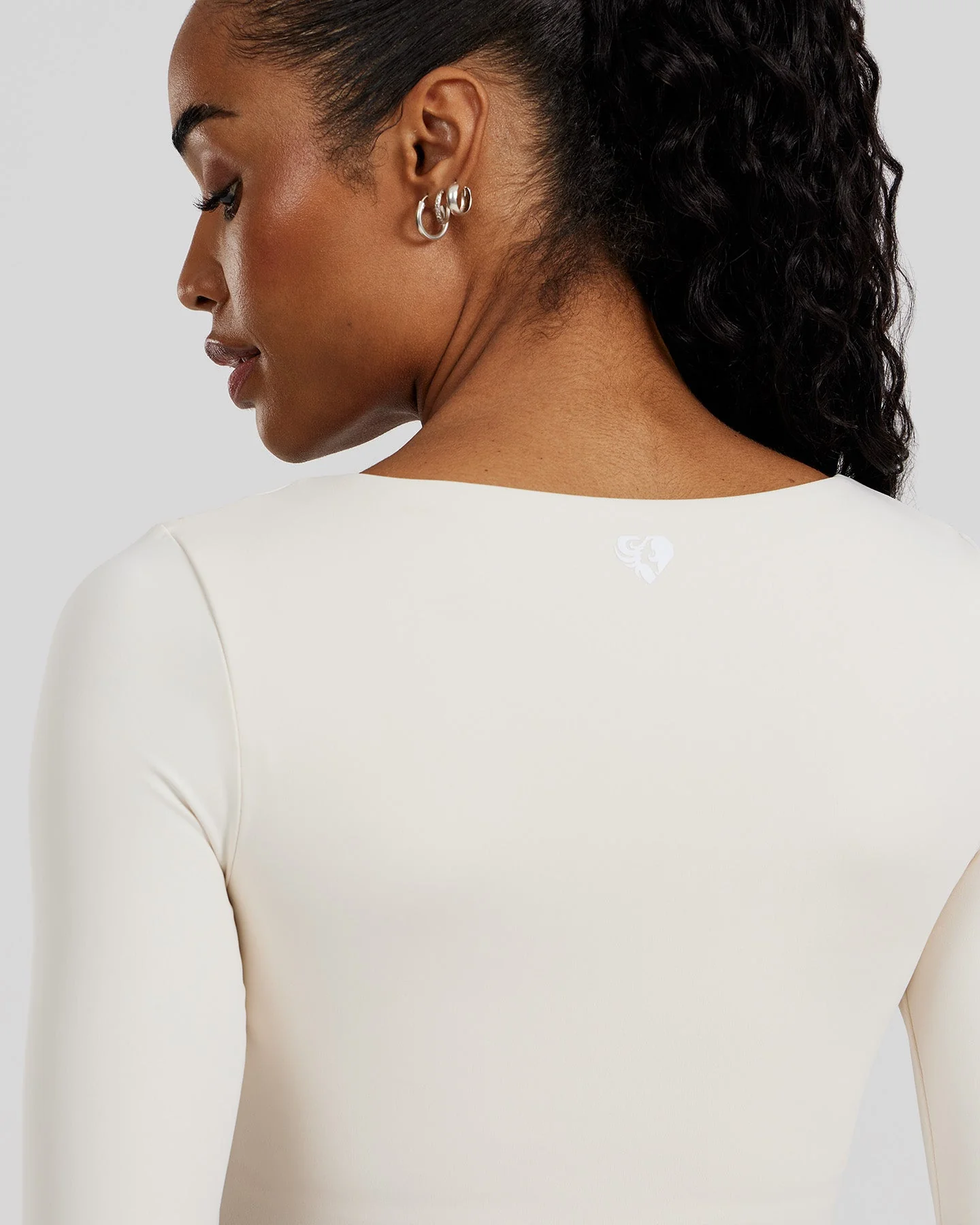 Essential Long Sleeve Built-In Bra Top | Off White - Image 3