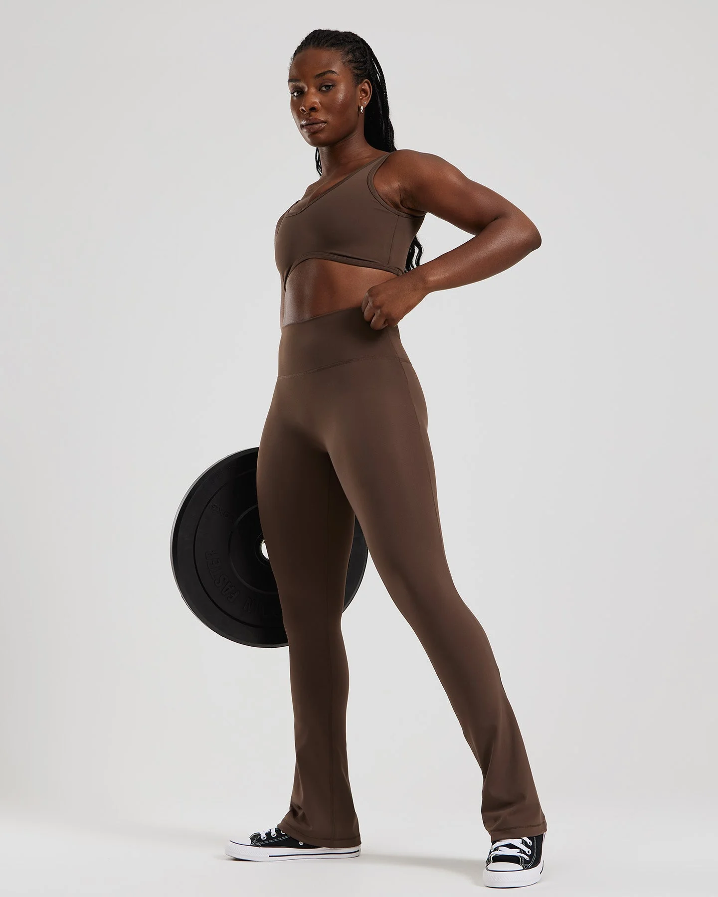 Essential High Waist Mini Flared Leggings | Cocoa - Image 2