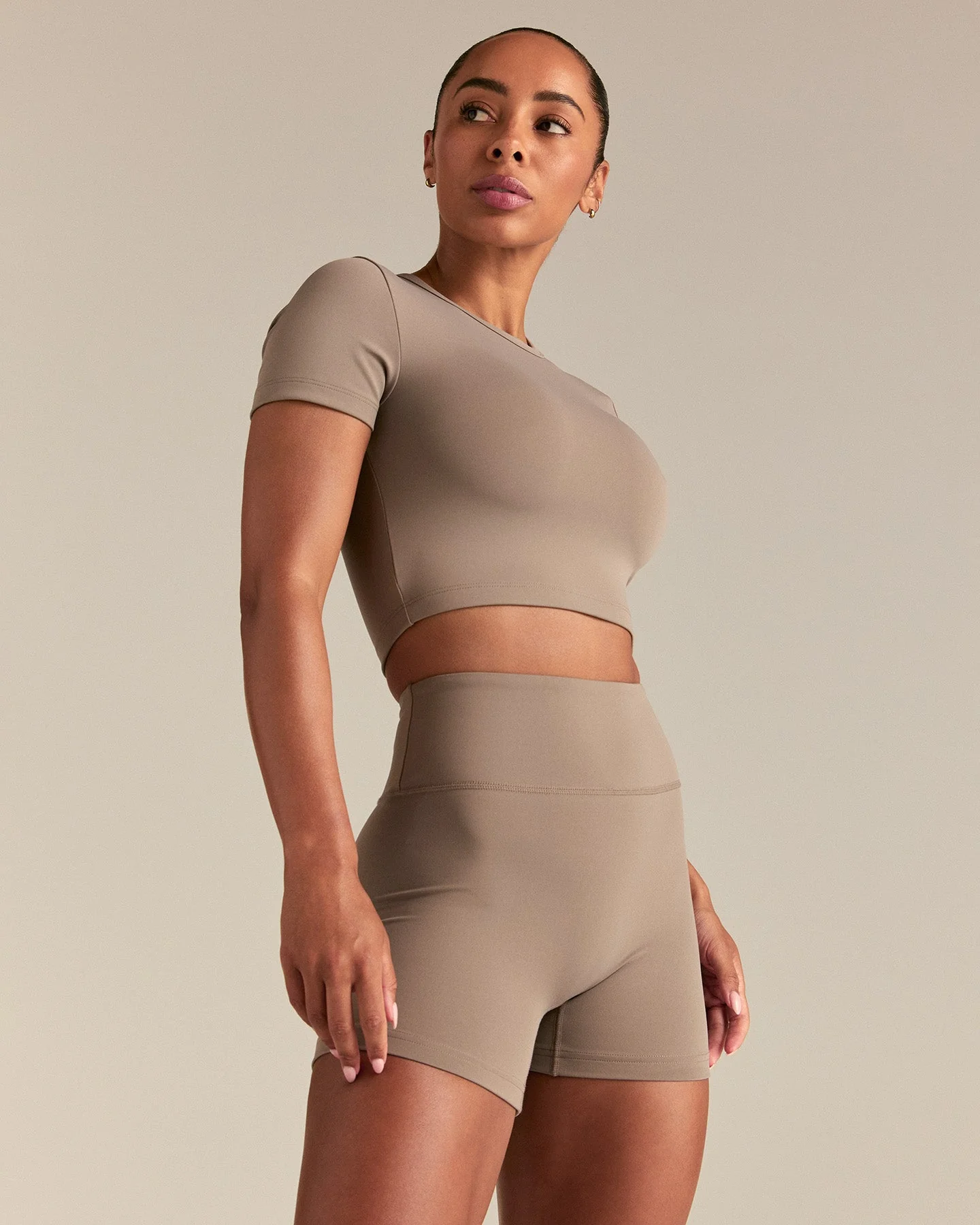 Essential High Waist Shorts | Taupe Grey - Image 3