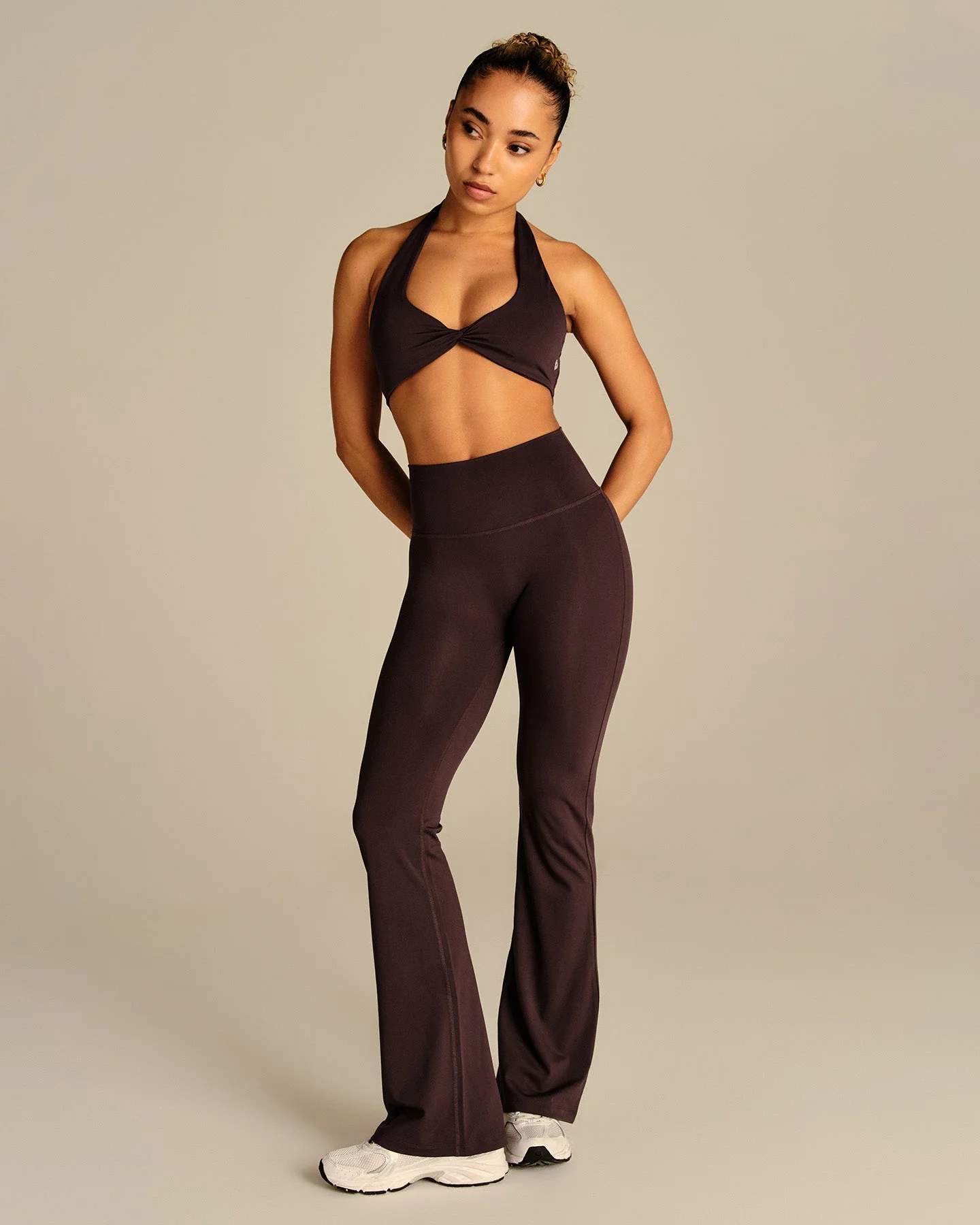 Essential Twist Front Halter Bra | Cafe Noir - Image 6