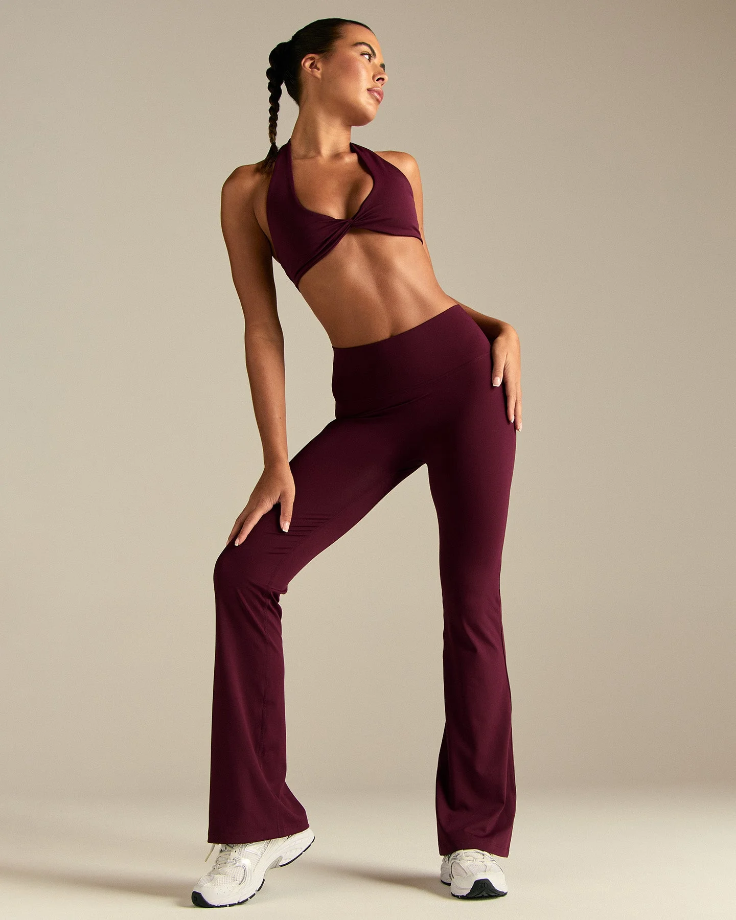 Essential Twist Front Halter Bra | Merlot - Image 3