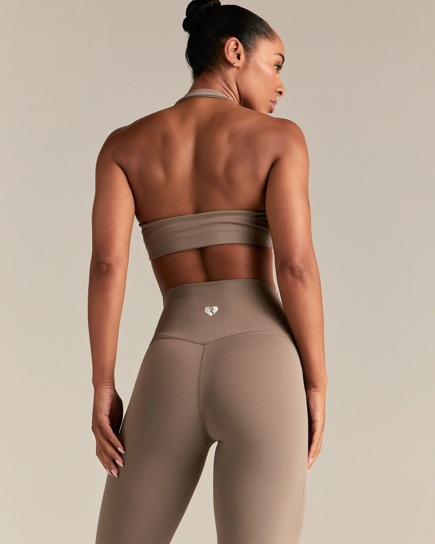 Essential Twist Front Halter Bra | Taupe Grey - Image 2