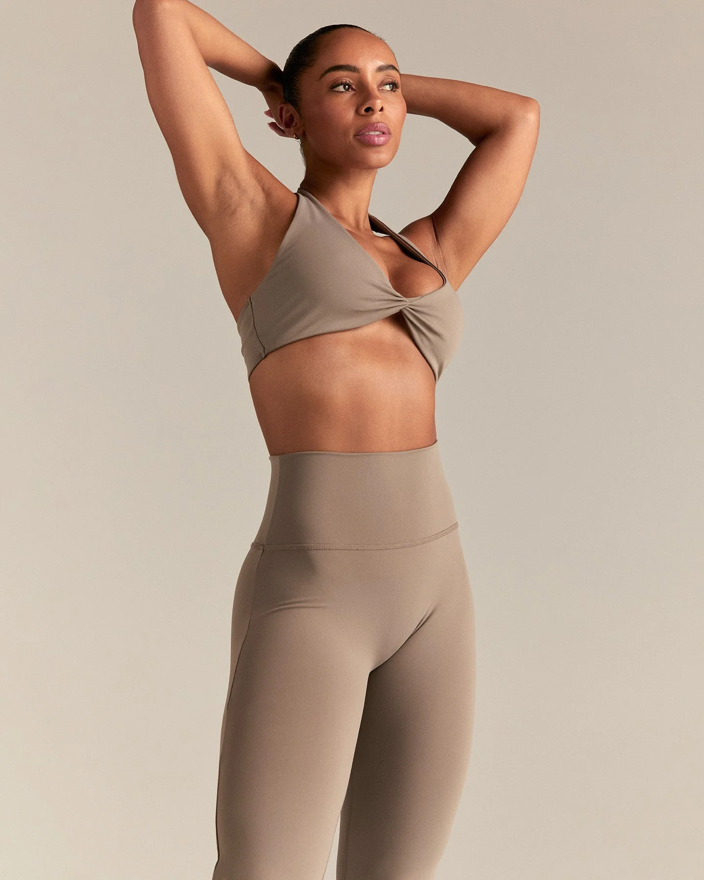 Essential Twist Front Halter Bra | Taupe Grey - Image 7