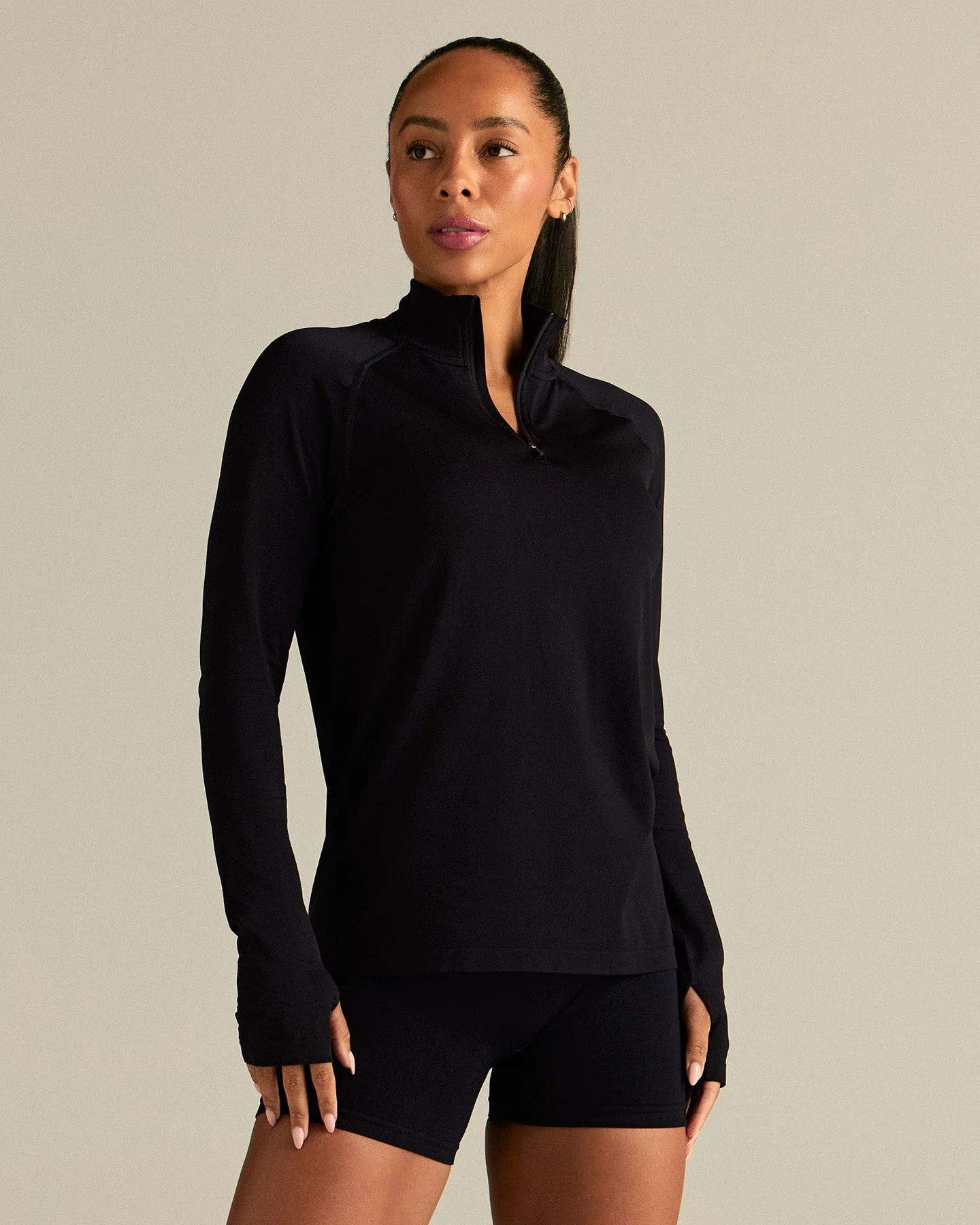 Lightweight Long Sleeve 1/4 Zip Top | Black