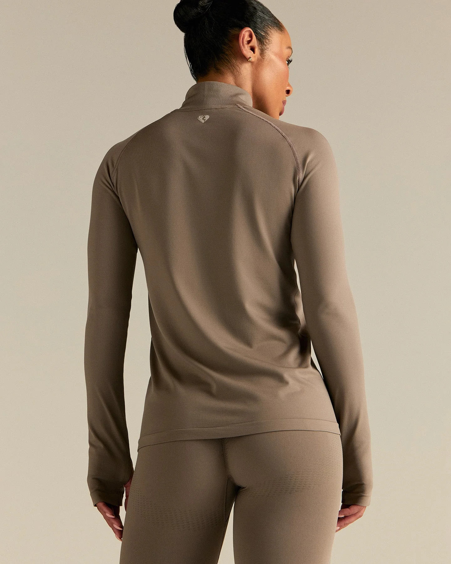 Lightweight Long Sleeve 1/4 Zip Top | Taupe Grey - Image 2