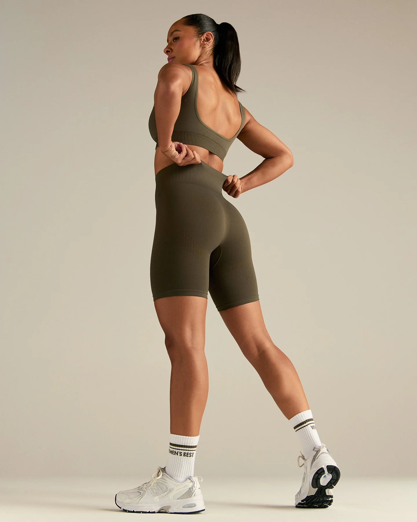 Power High Waist Cycling Shorts | Dark Olive - Image 3