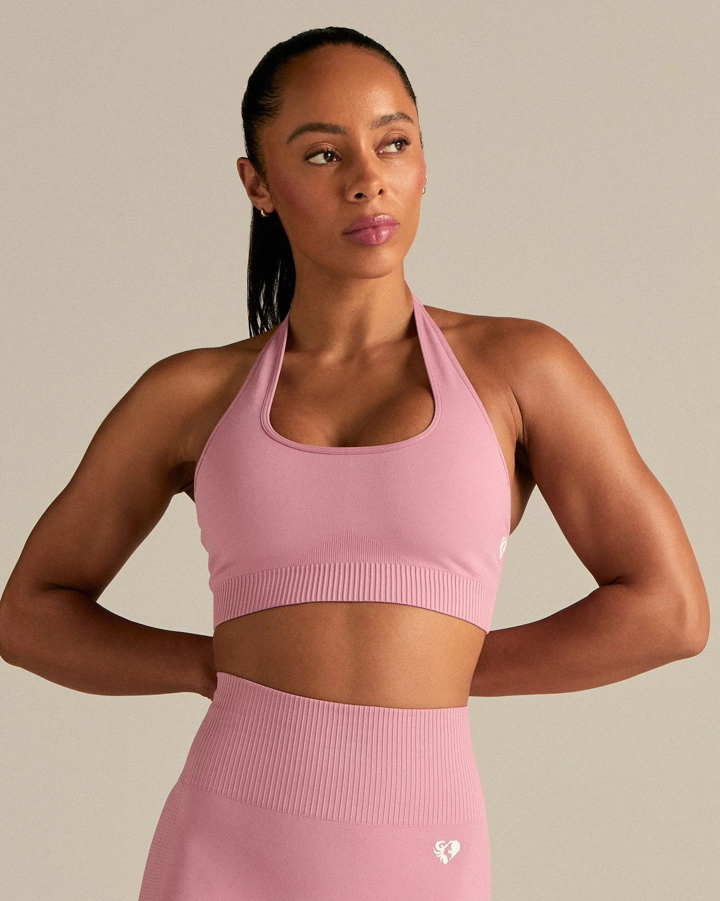 Power Halter Neck Bra | Blush Pink