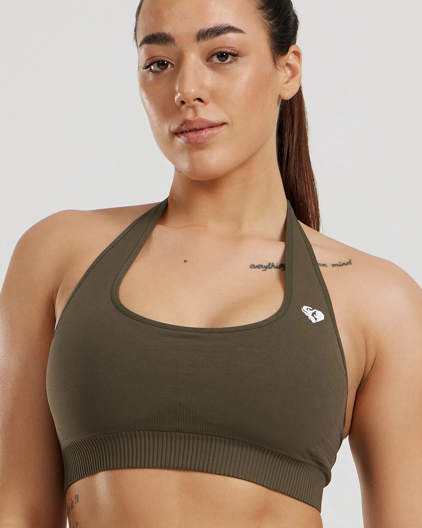 Power Halter Neck Bra | Dark Olive