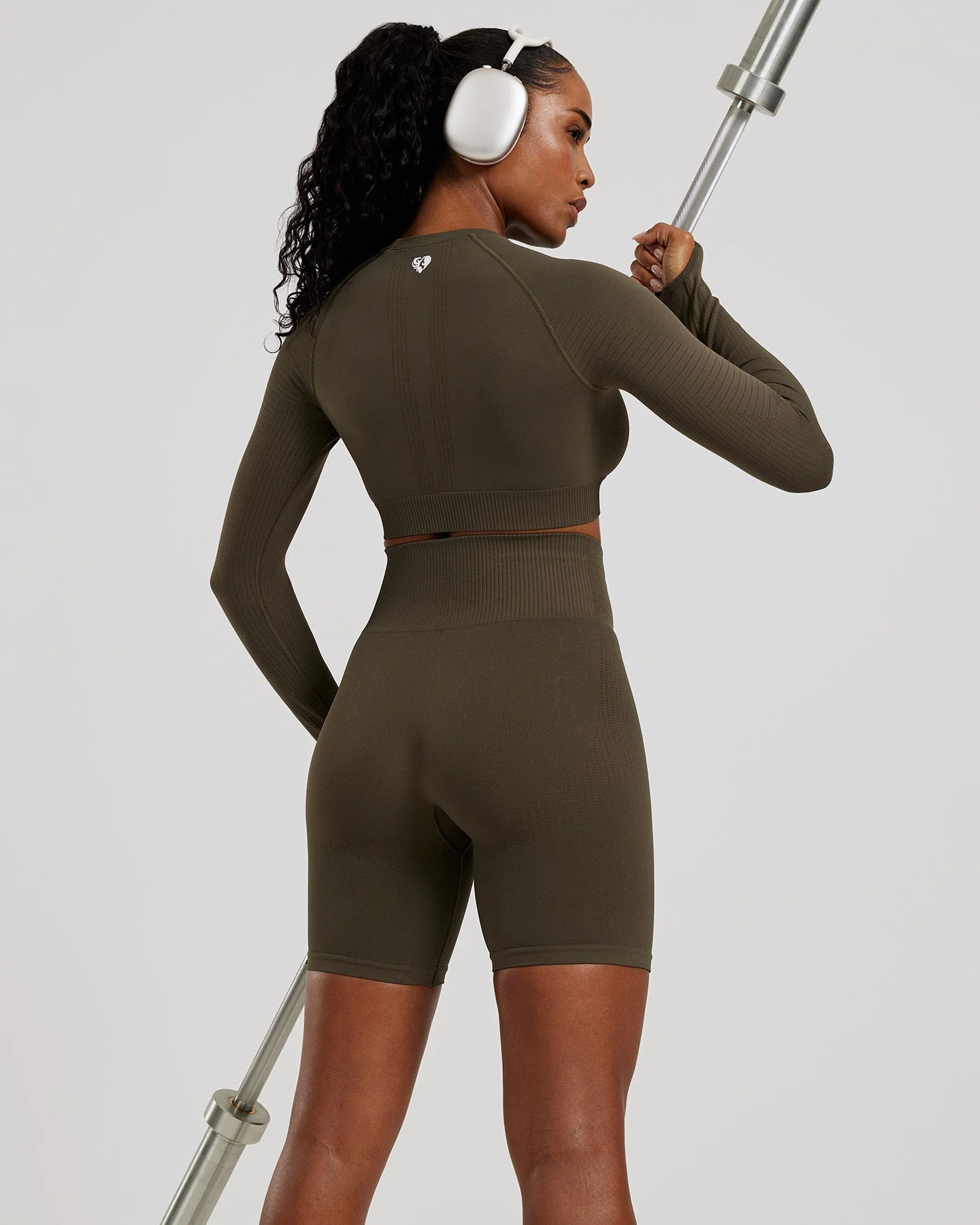 Power Long Sleeve Crop Top | Dark Olive - Image 4