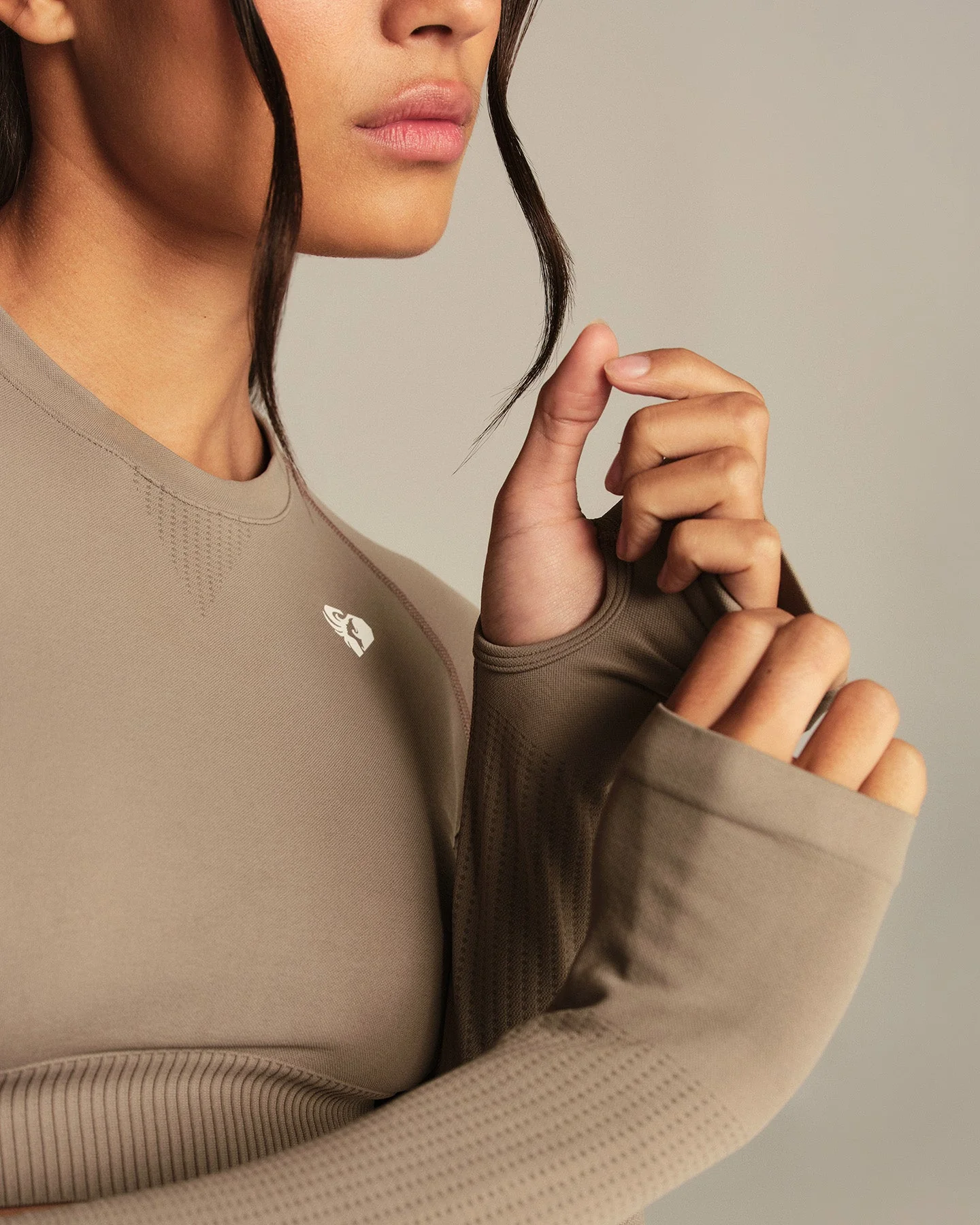 Power Long Sleeve Crop Top | Taupe Grey - Image 6