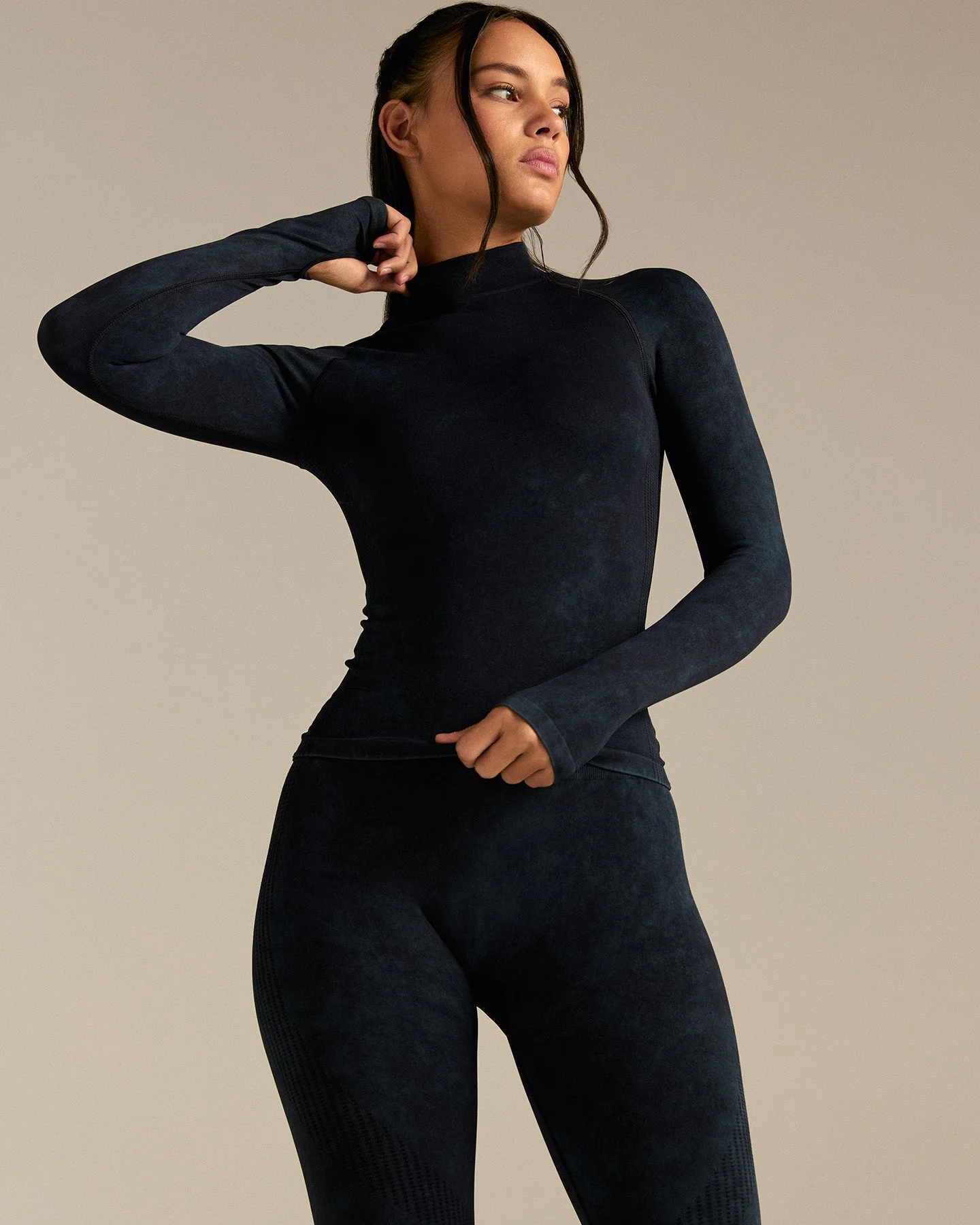 Power Mock Neck Long Sleeve Top | Washed Black - Image 7