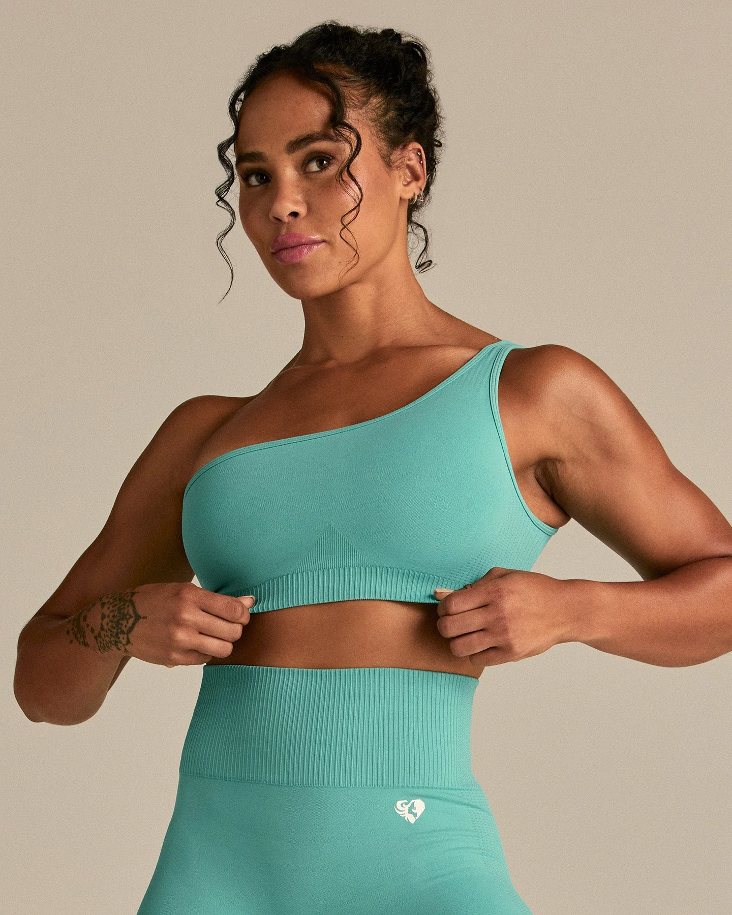 Power One Shoulder Bra | Marine Green