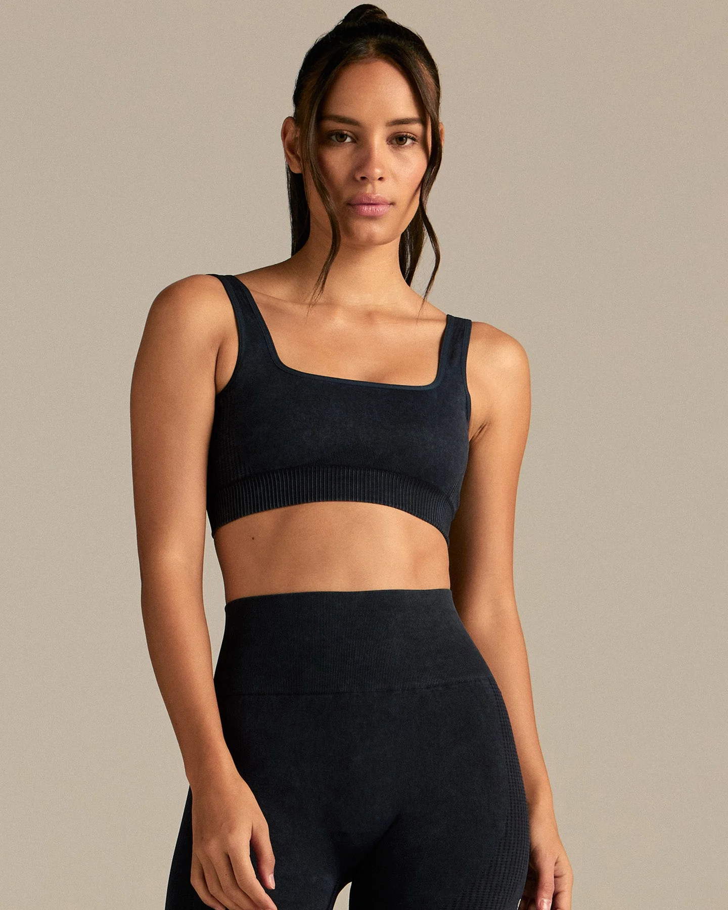 Power Open Back Mini Bra | Washed Black
