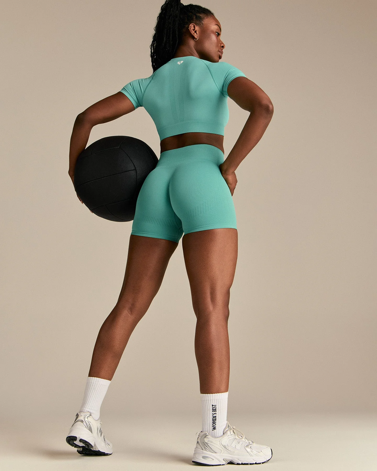 Power High Waist Scrunch Shorts | Marine Green - Image 6